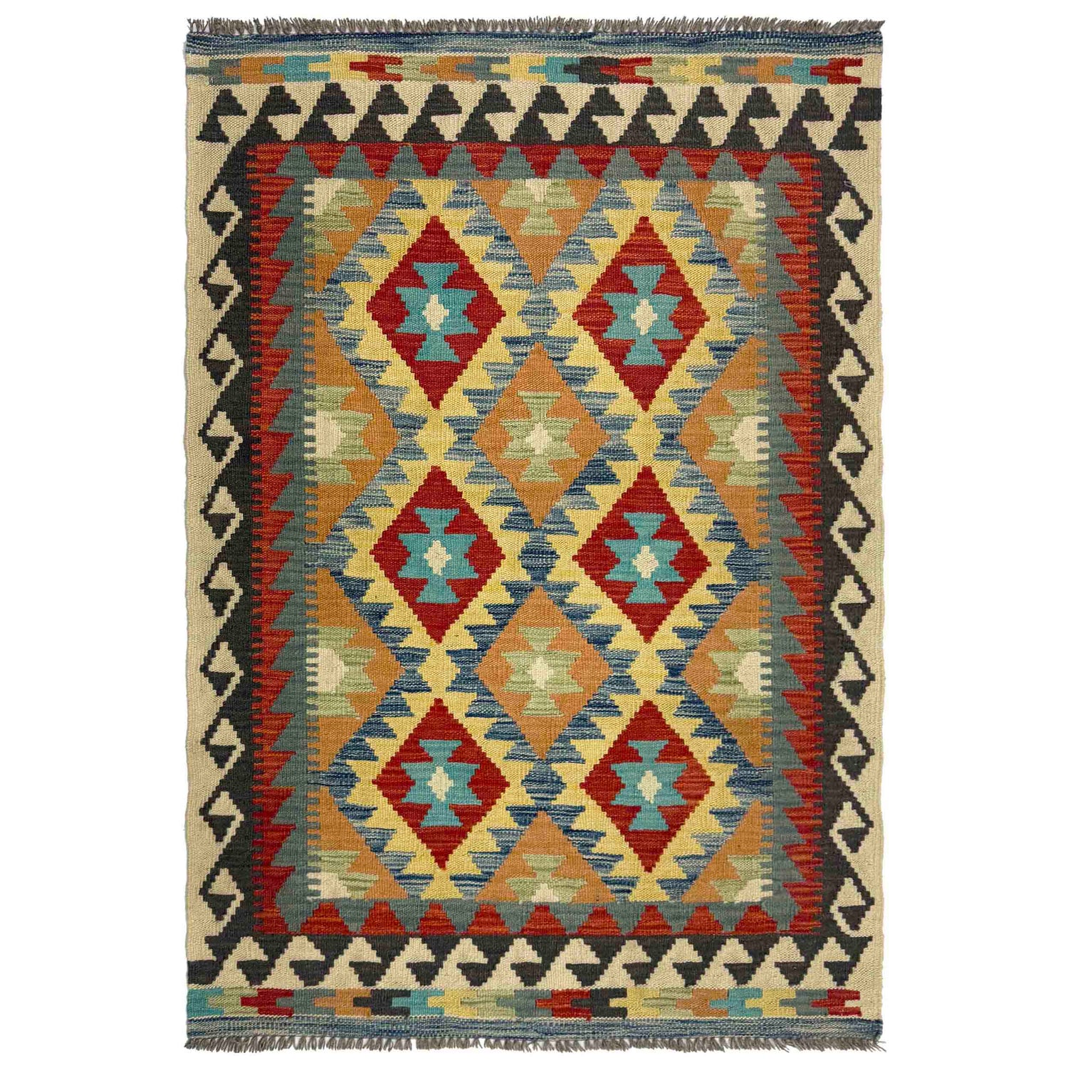 Hand Knotted Afghan Style Kilim 3' 3" x 5' 1" ft / 100 x 155 cm - No. R37876