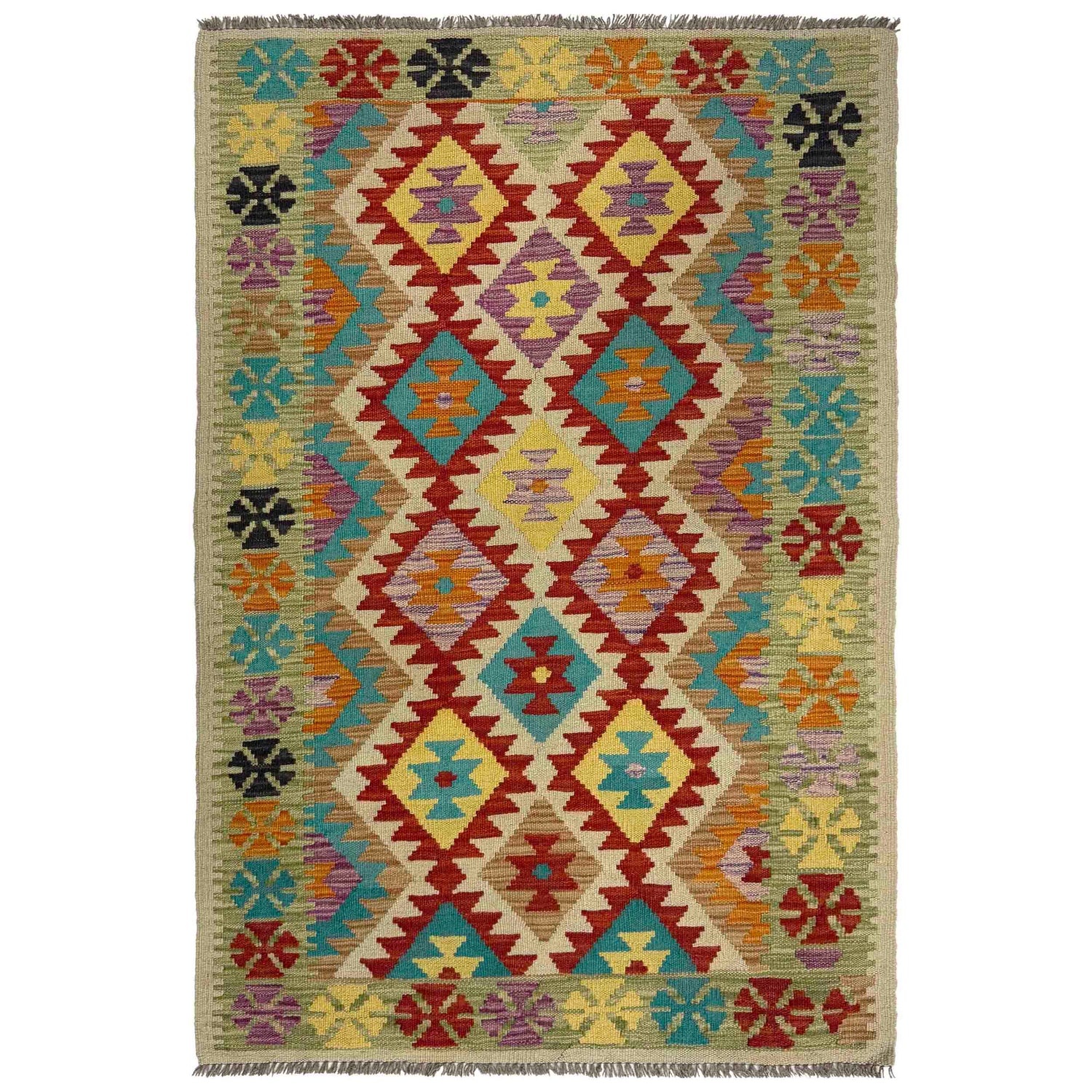 Handmade Turkish Design Wool Kilim 3' 3" x 5' 5" ft / 100 x 165 cm - No. R37884