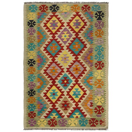 Handmade Turkish Design Wool Kilim 3' 3" x 5' 5" ft / 100 x 165 cm - No. R37884