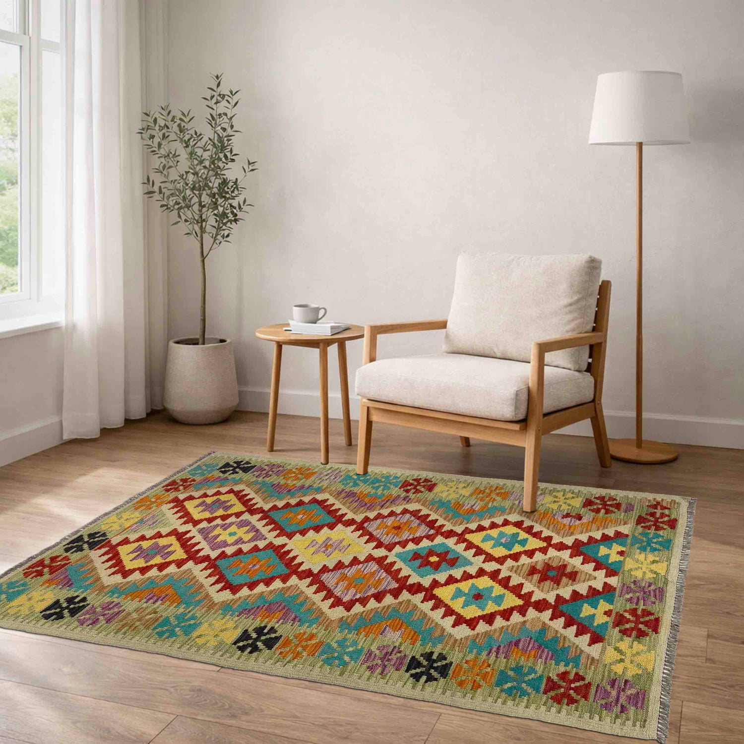 Handmade Turkish Design Wool Kilim 3' 3" x 5' 5" ft / 100 x 165 cm - No. R37884