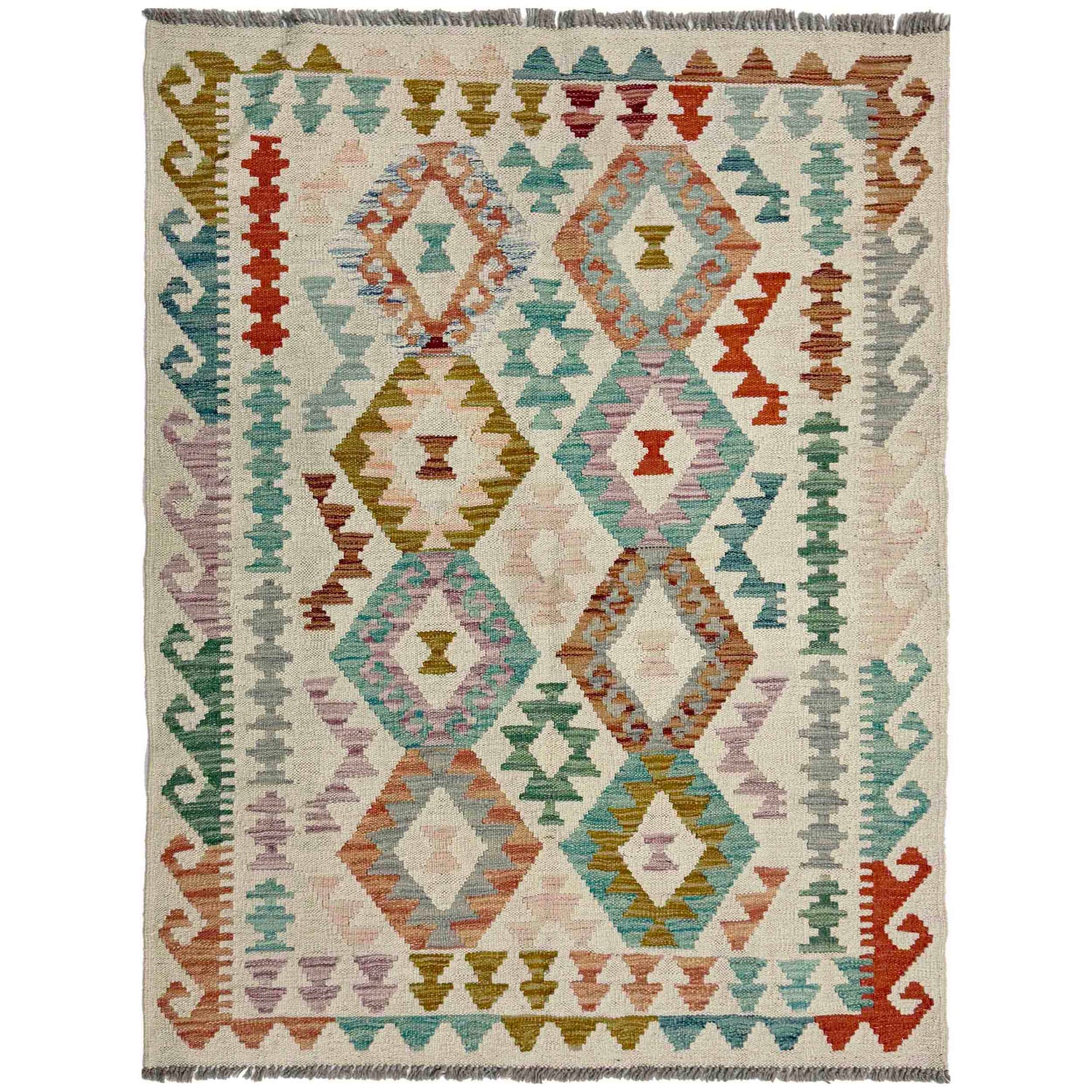 Hand Knotted Flatweave Kilim 3' 7" x 4' 11" ft / 109 x 149 cm - No. R37898