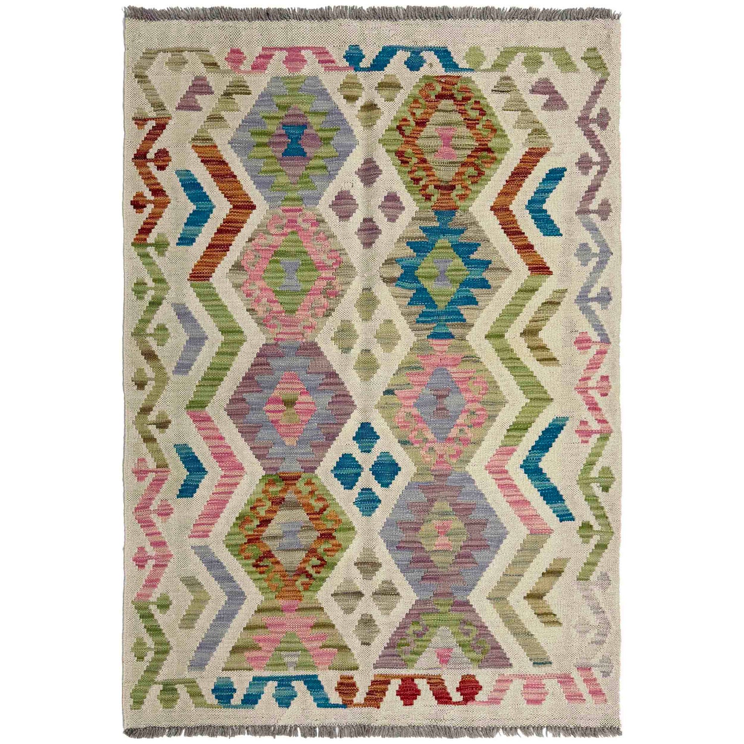 Handmade Afghan Vegetable Kilim 3' 3" x 4' 10" ft / 99 x 147 cm - No. R37899