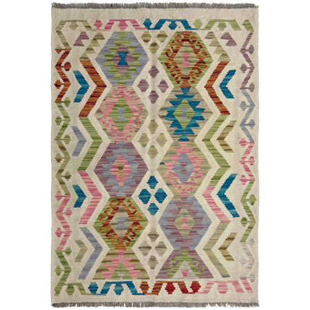 Handmade Afghan Vegetable Kilim 3' 3" x 4' 10" ft / 99 x 147 cm - No. R37899