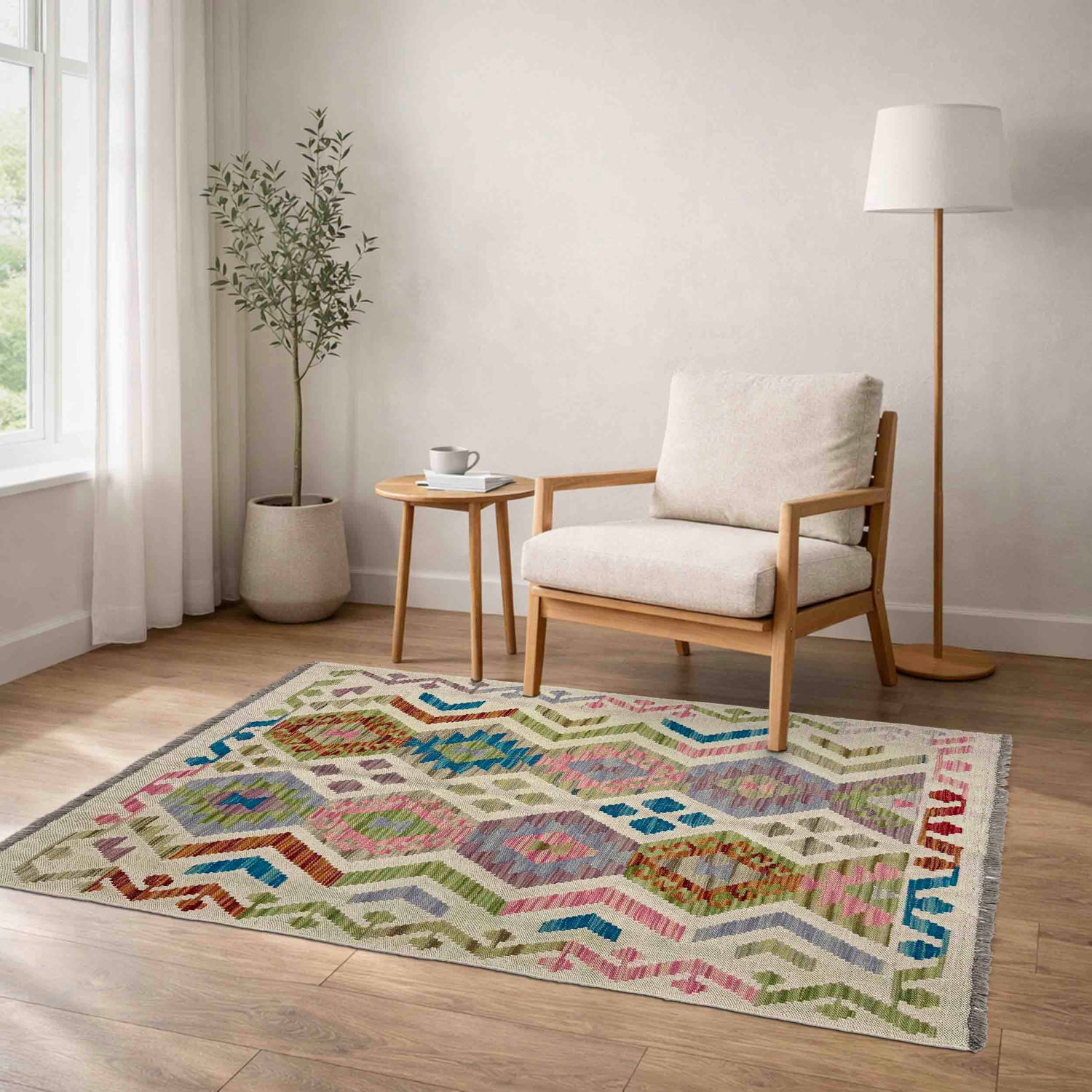 Handmade Afghan Vegetable Kilim 3' 3" x 4' 10" ft / 99 x 147 cm - No. R37899