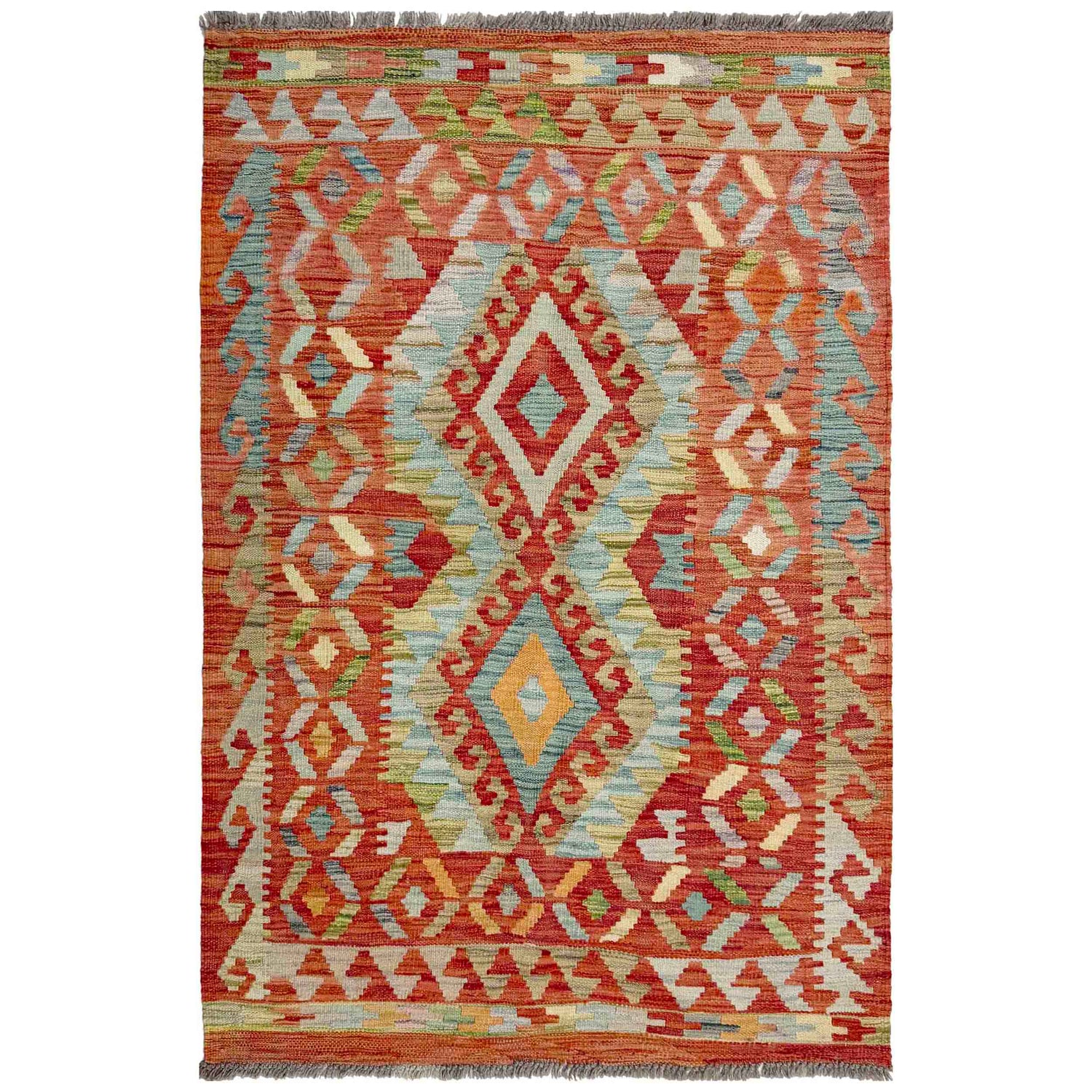 Hand Made Afghan Kilim 3' 5" x 4' 11" ft / 103 x 149 cm - No. R37901