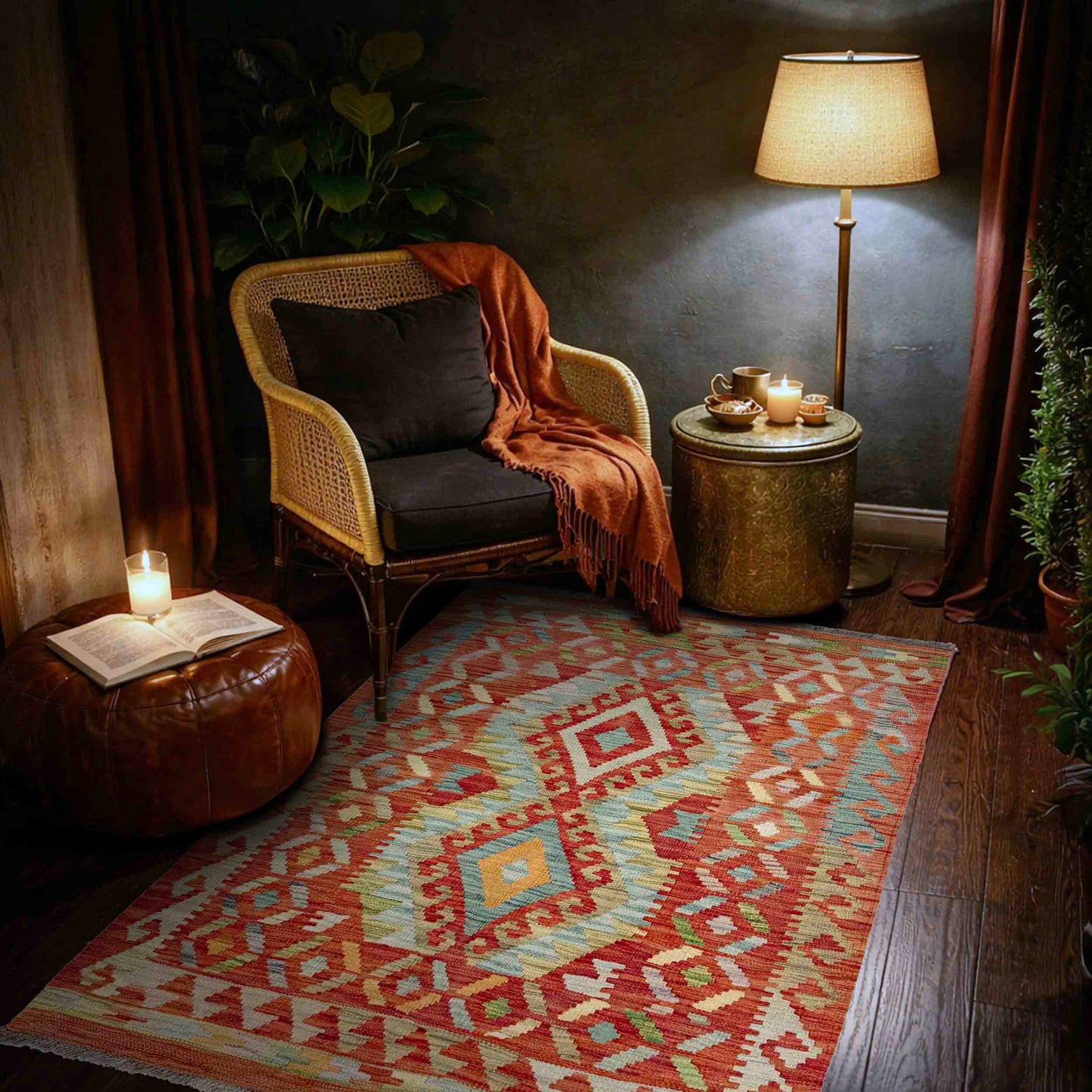 Hand Made Afghan Kilim 3' 5" x 4' 11" ft / 103 x 149 cm - No. R37901