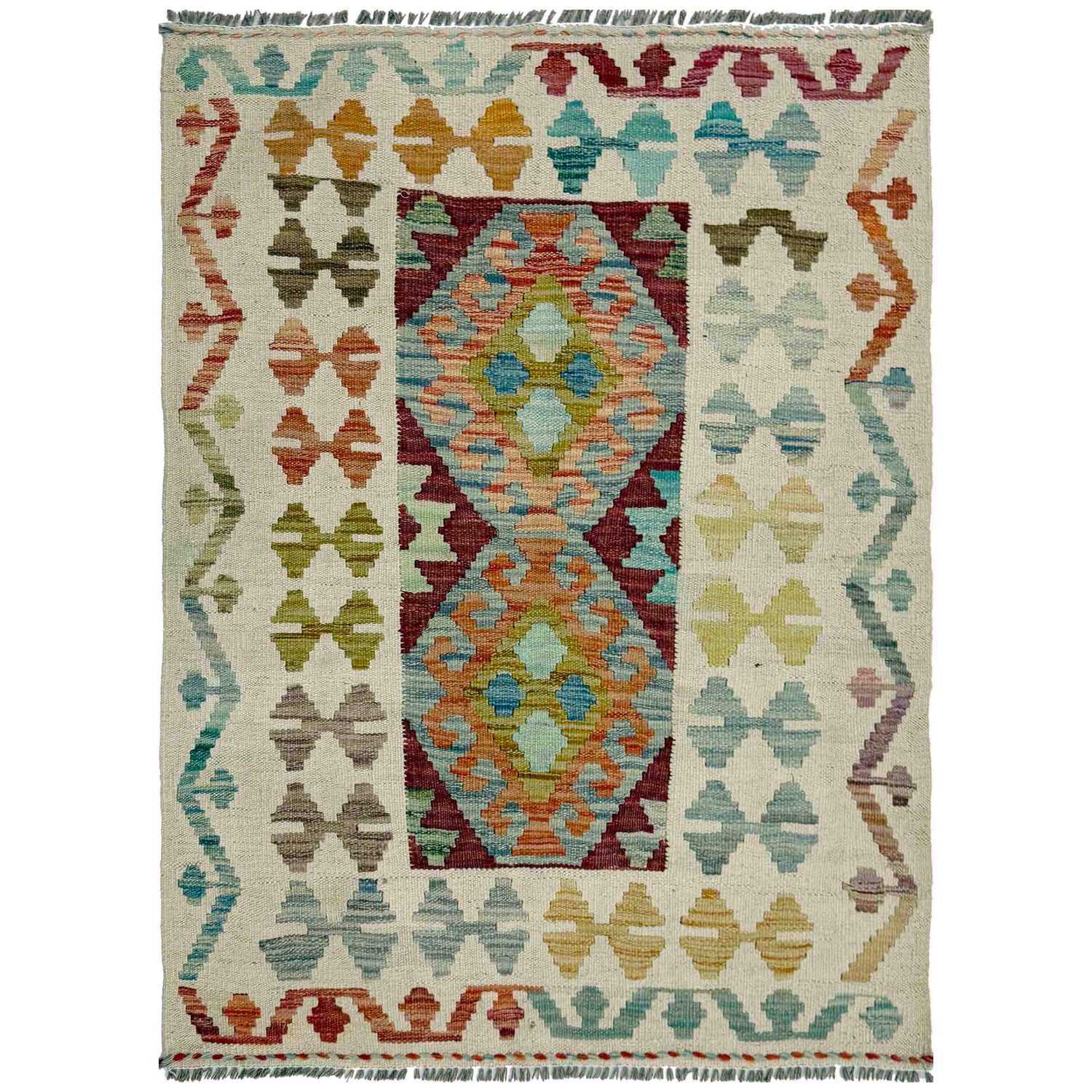 Handmade Afghan Vegetable Kilim 2' 10" x 3' 9" ft / 87 x 115 cm - No. R37908