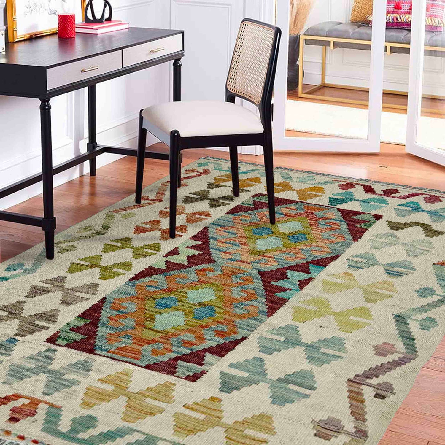 Handmade Afghan Vegetable Kilim 2' 10" x 3' 9" ft / 87 x 115 cm - No. R37908