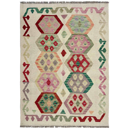 Hand Knotted Afghan Style Kilim 3' 4" x 4' 9" ft / 101 x 146 cm - No. R37913