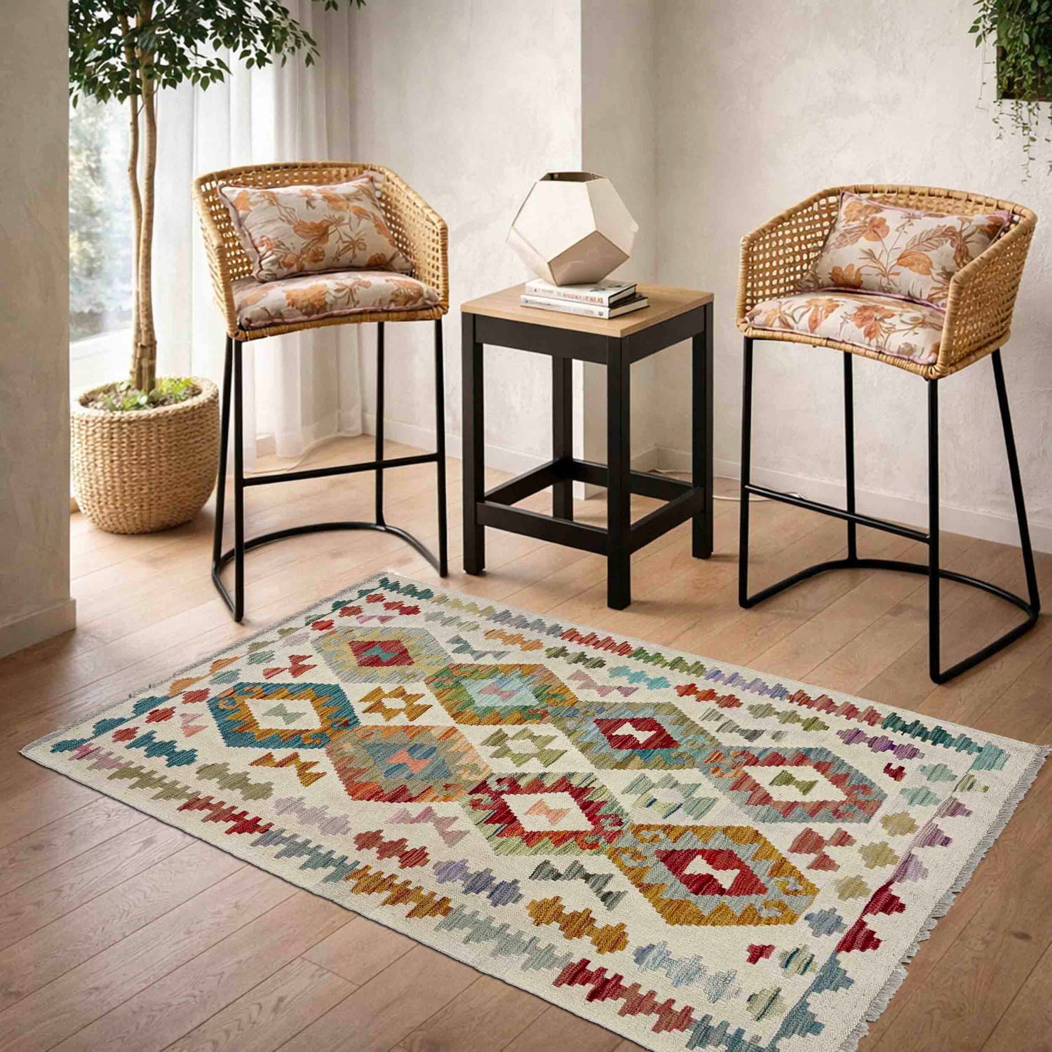 Handmade Turkish Design Wool Kilim 3' 2" x 5' 2" ft / 96 x 158 cm - No. R37918