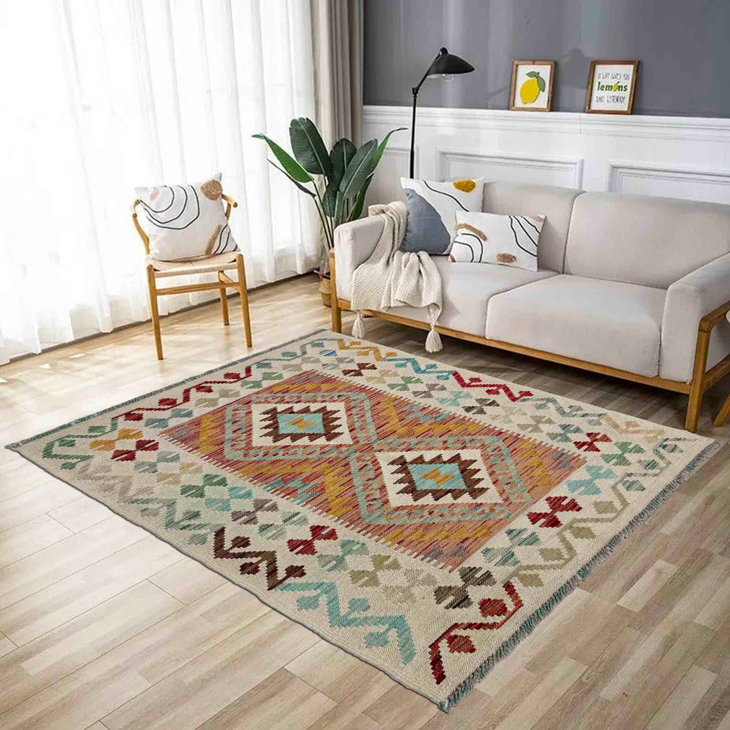 Hand Made Afghan Kilim 2' 9" x 4' 6" ft / 83 x 137 cm - No. R37920