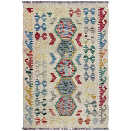 Multi Color ful Flat-Weave Wool Kilim 2' 8" x 4' 1" ft / 82 x 125 cm - No. R37921