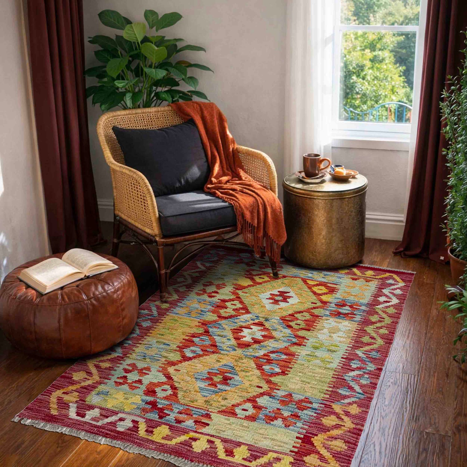 Hand Knotted Afghan Style Kilim 2' 7" x 4' 2" ft / 80 x 126 cm - No. R37924