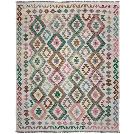 Multi Color ful Flat-Weave Wool Kilim 5' 11" x 7' 7" ft / 180 x 232 cm - No. R37934