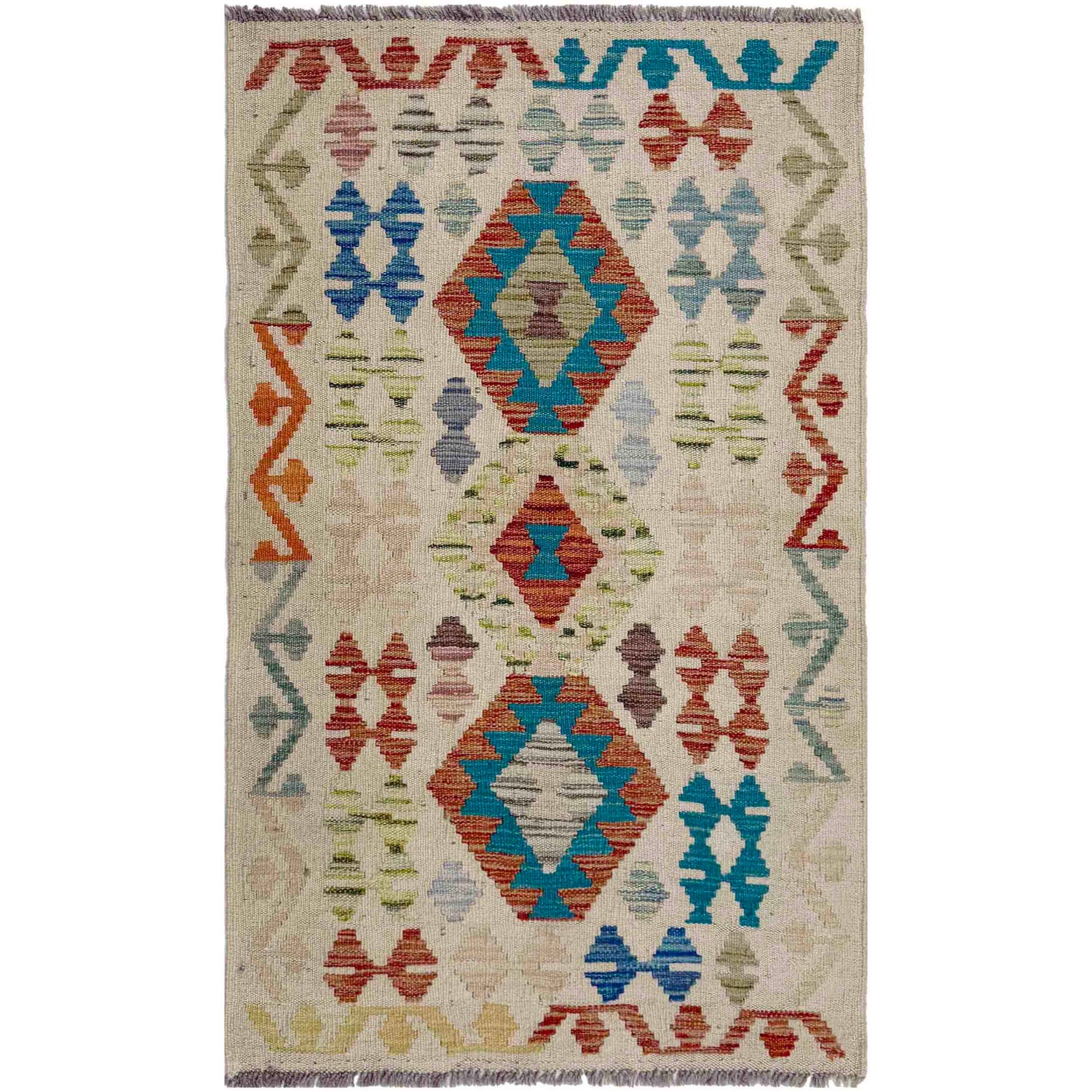 Hand Woven Wool Kelim 2' 5" x 4' 3" ft / 74 x 129 cm - No. R37958