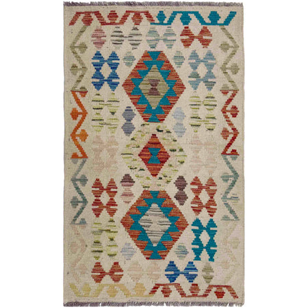 Hand Woven Wool Kelim 2' 5" x 4' 3" ft / 74 x 129 cm - No. R37958