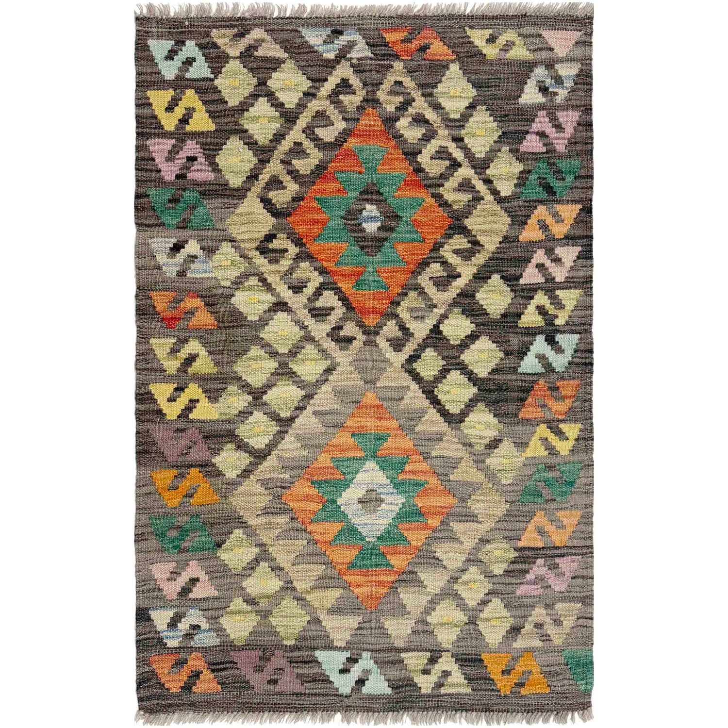Handmade Turkish Design Wool Kilim 2' 7" x 4' 1" ft / 80 x 125 cm - No. R37959
