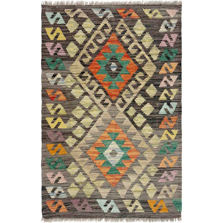 Handmade Turkish Design Wool Kilim 2' 7" x 4' 1" ft / 80 x 125 cm - No. R37959