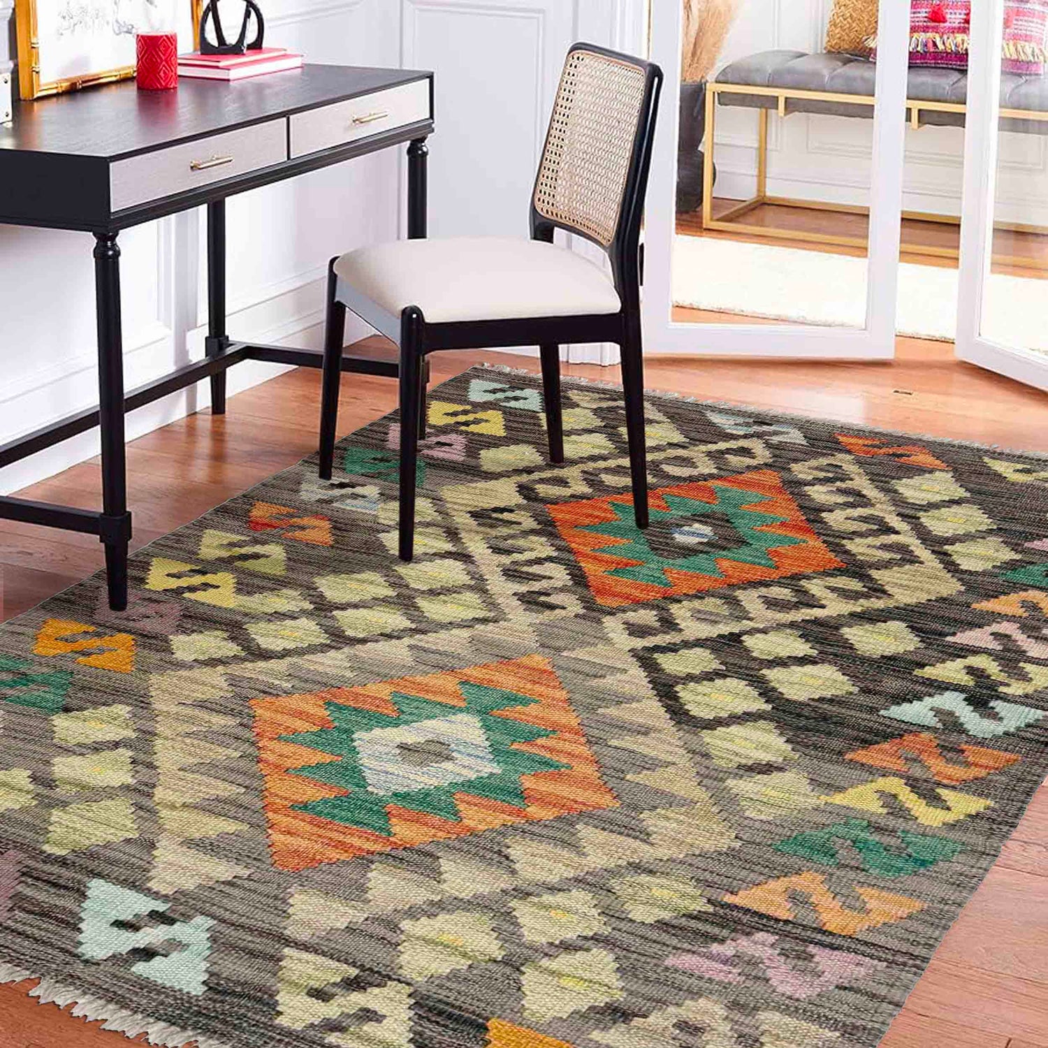 Handmade Turkish Design Wool Kilim 2' 7" x 4' 1" ft / 80 x 125 cm - No. R37959