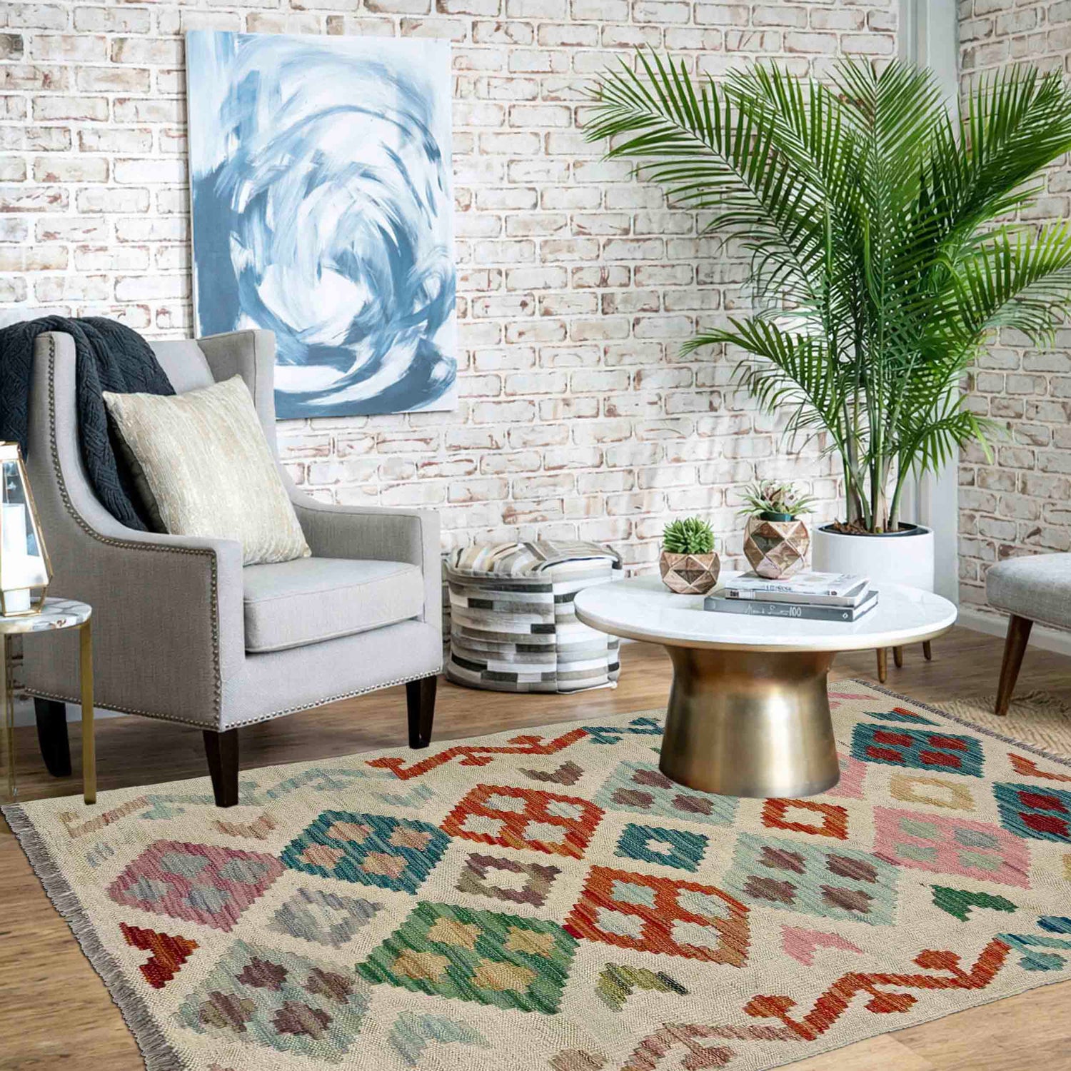 Hand Knotted Flatweave Kilim 2' 5" x 4' 2" ft / 73 x 128 cm - No. R37962
