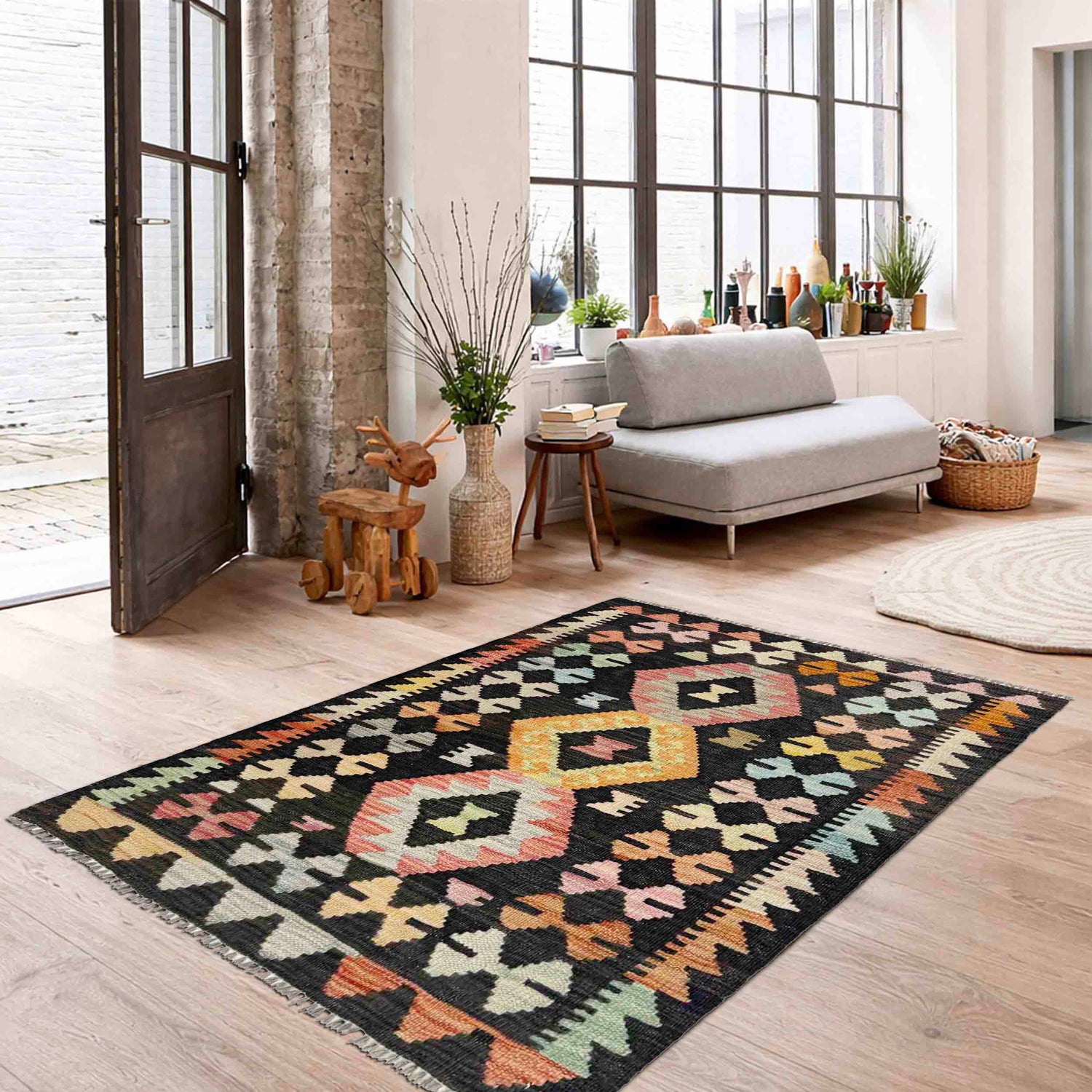Handmade Vegetable Kilim 2' 8" x 3' 9" ft / 81 x 114 cm - No. R37966