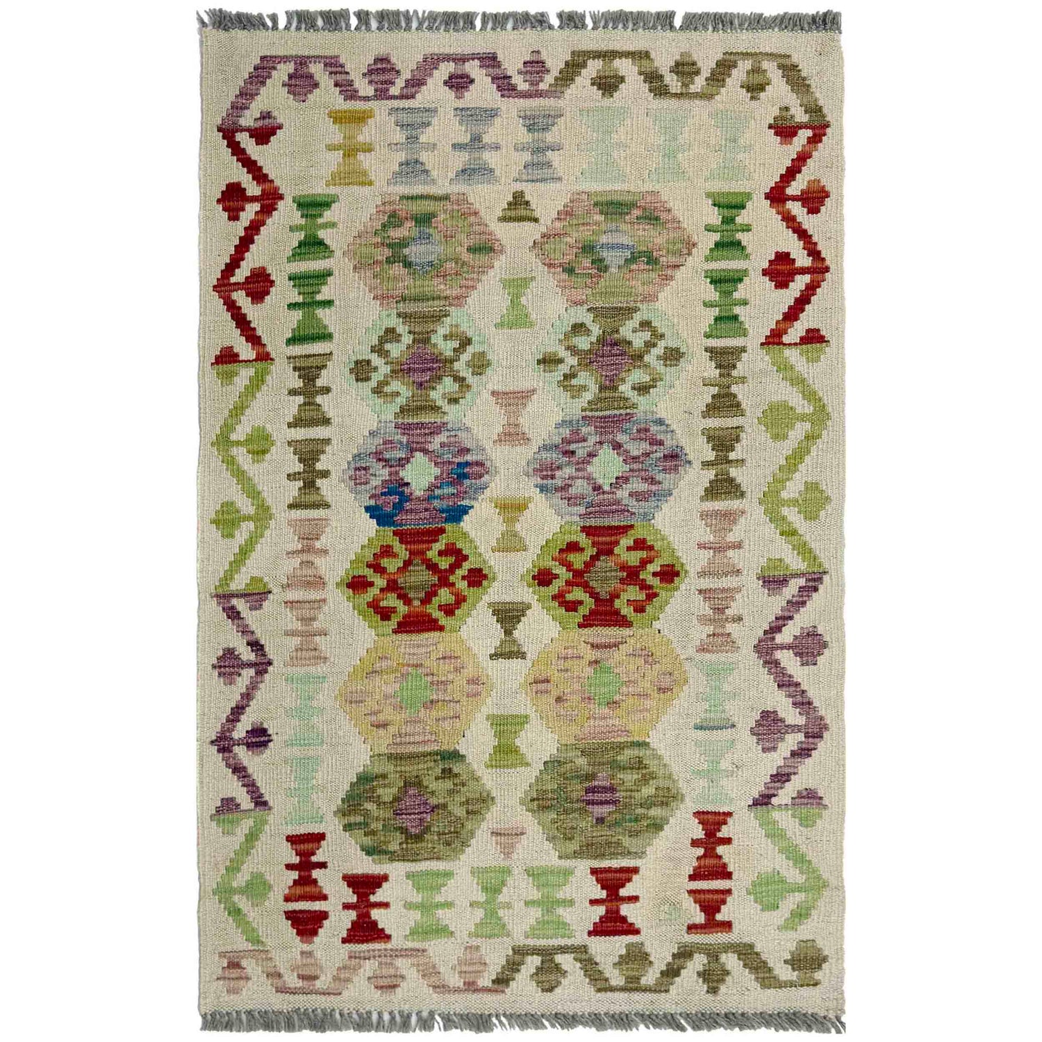 Hand Knotted Afghan Style Kilim 2' 6" x 4' 0" ft / 76 x 122 cm - No. R37971