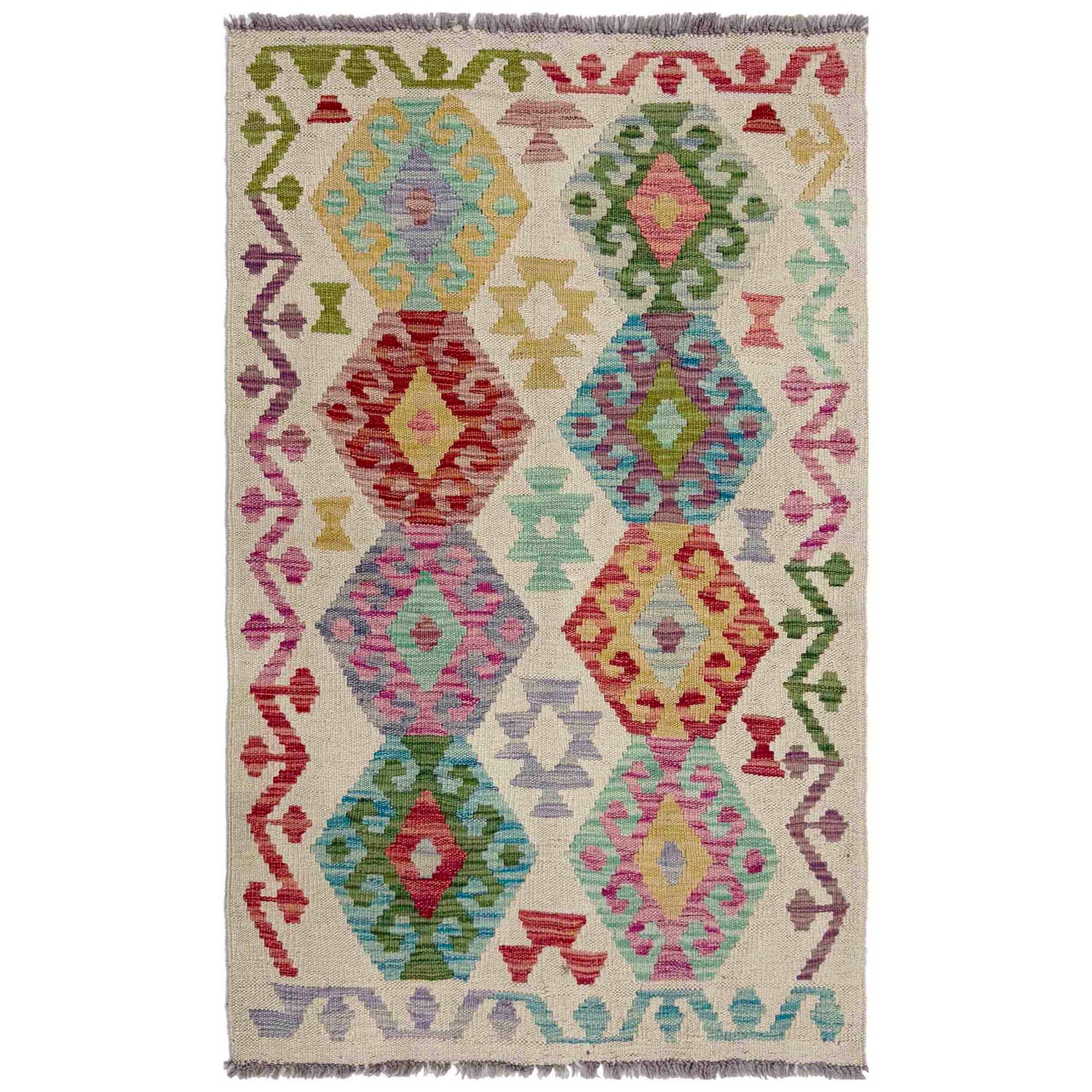 Hand Woven Wool Kelim 2' 6" x 4' 2" ft / 76 x 127 cm - No. R37972