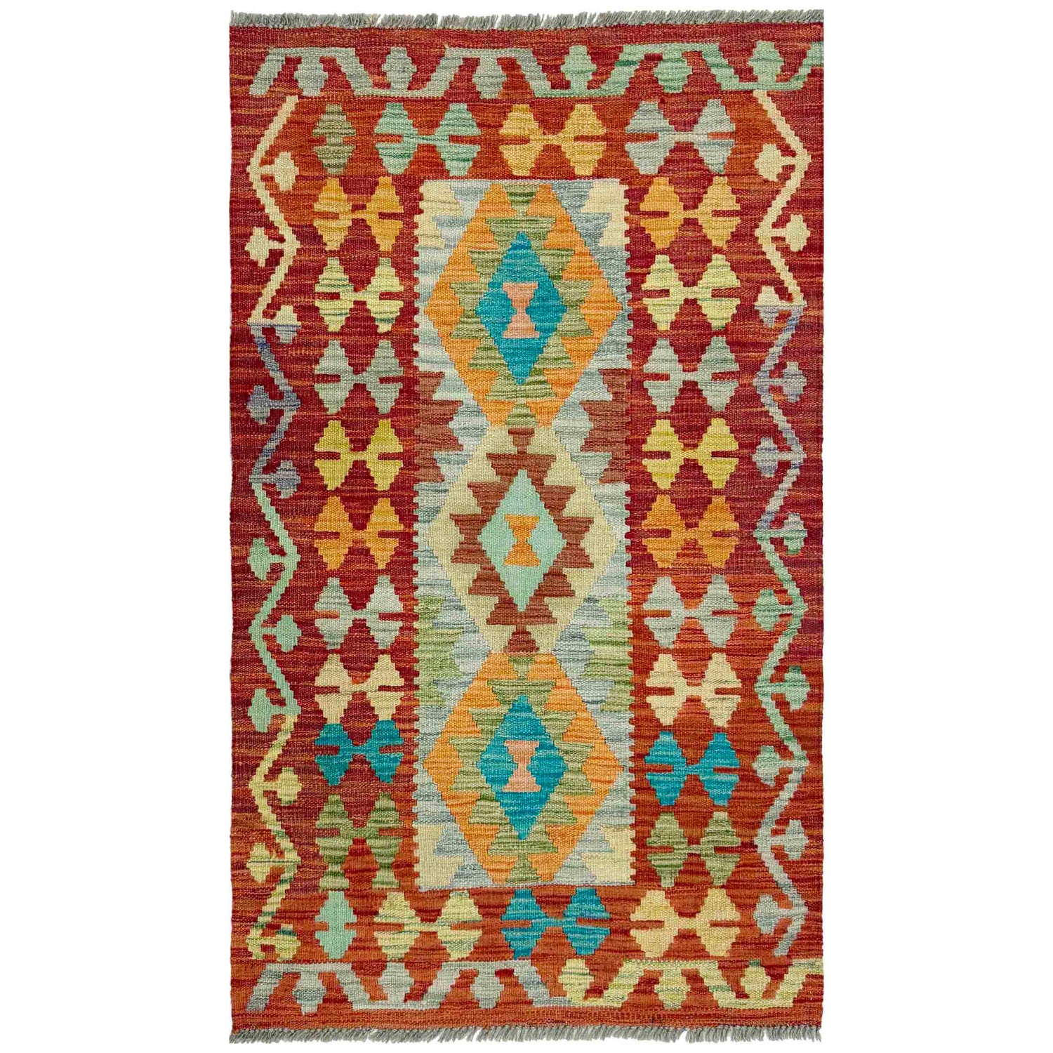 Handmade Turkish Design Wool Kilim 2' 7" x 4' 6" ft / 78 x 137 cm - No. R37973
