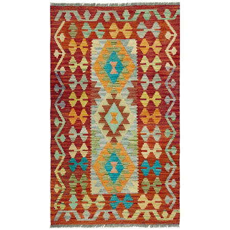 Handmade Turkish Design Wool Kilim 2' 7" x 4' 6" ft / 78 x 137 cm - No. R37973