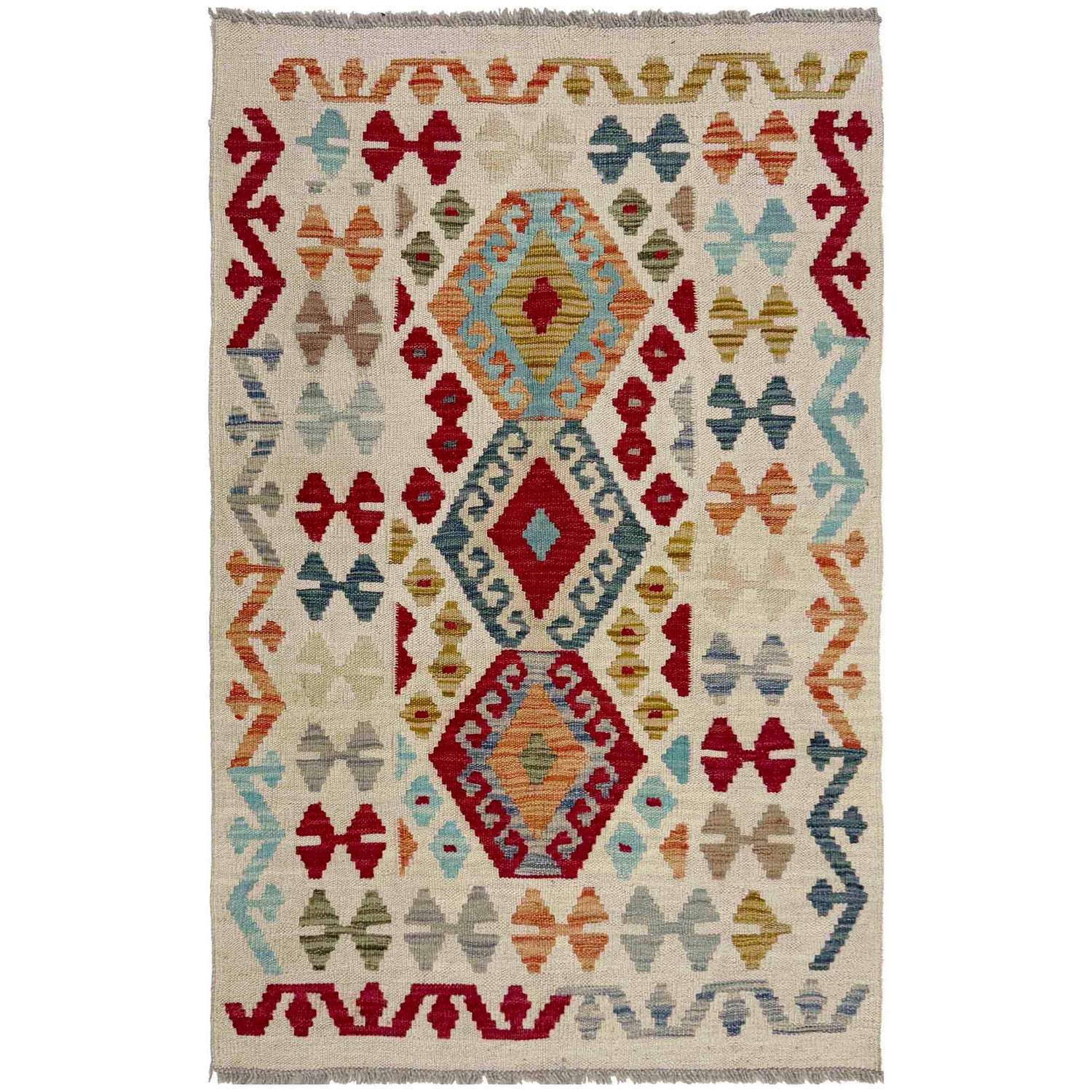 Handmade Afghan Vegetable Kilim 2' 7" x 4' 0" ft / 79 x 122 cm - No. R37976