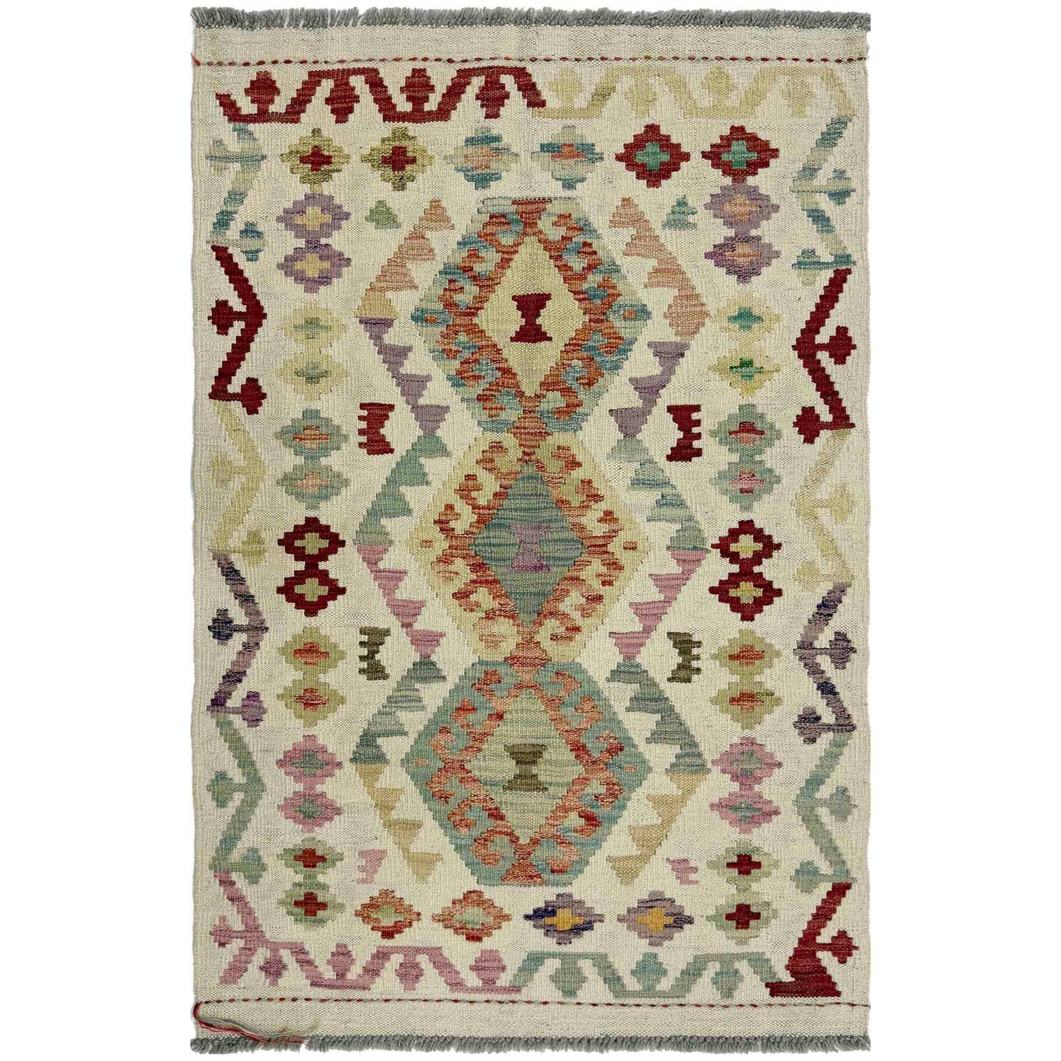 Multi Color ful Flat-Weave Wool Kilim 2' 9" x 4' 3" ft / 85 x 130 cm - No. R37978
