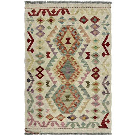 Multi Color ful Flat-Weave Wool Kilim 2' 9" x 4' 3" ft / 85 x 130 cm - No. R37978
