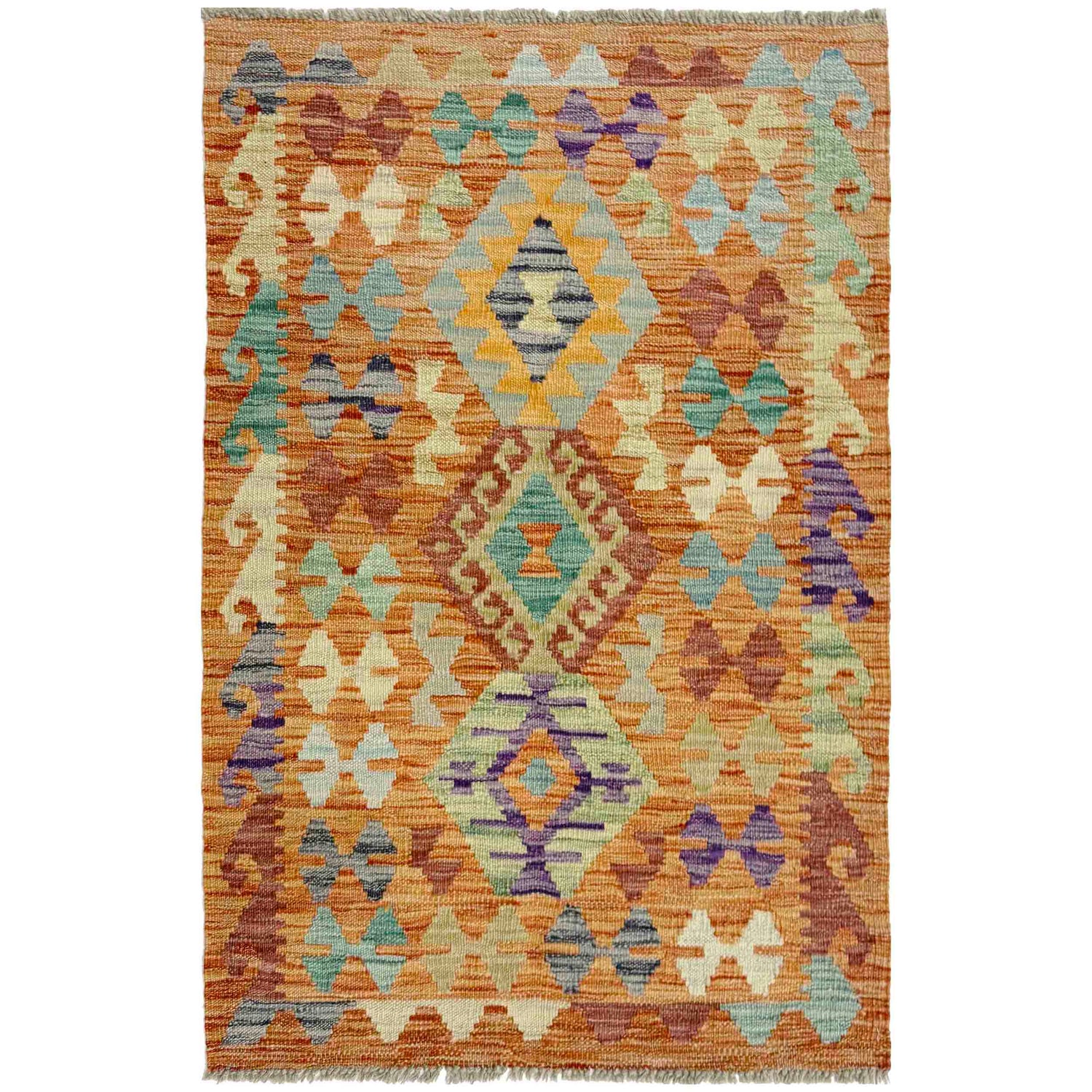 Hand Knotted Afghan Style Kilim 2' 7" x 4' 0" ft / 78 x 122 cm - No. R37984