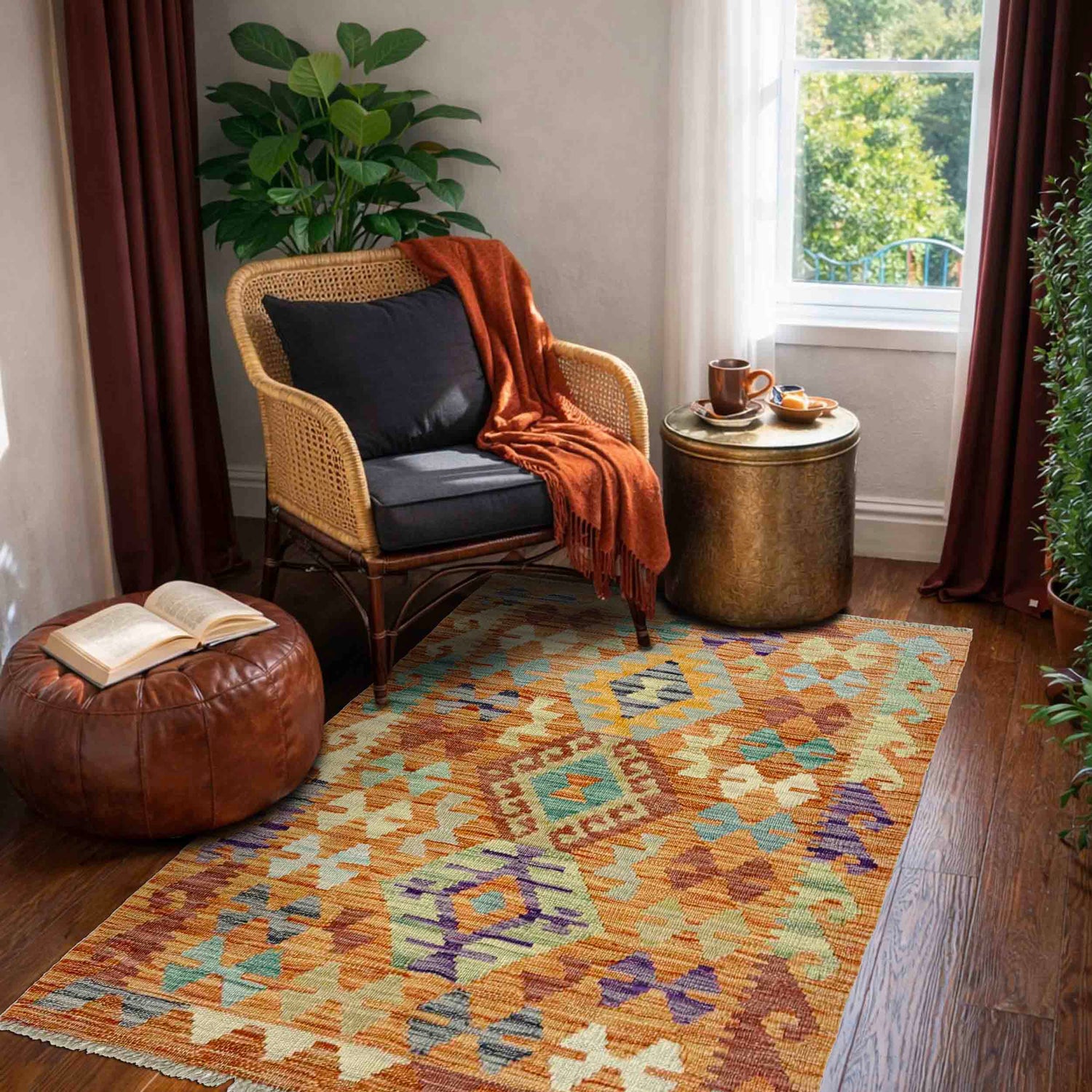 Hand Knotted Afghan Style Kilim 2' 7" x 4' 0" ft / 78 x 122 cm - No. R37984