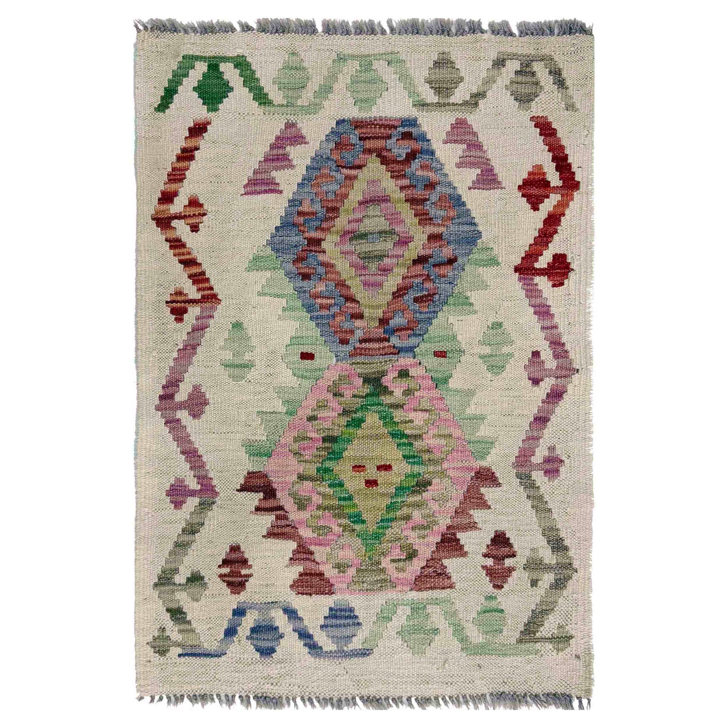 Hand Knotted Afghan Style Kilim 2' 0" x 2' 8" ft / 60 x 82 cm - No. R37988