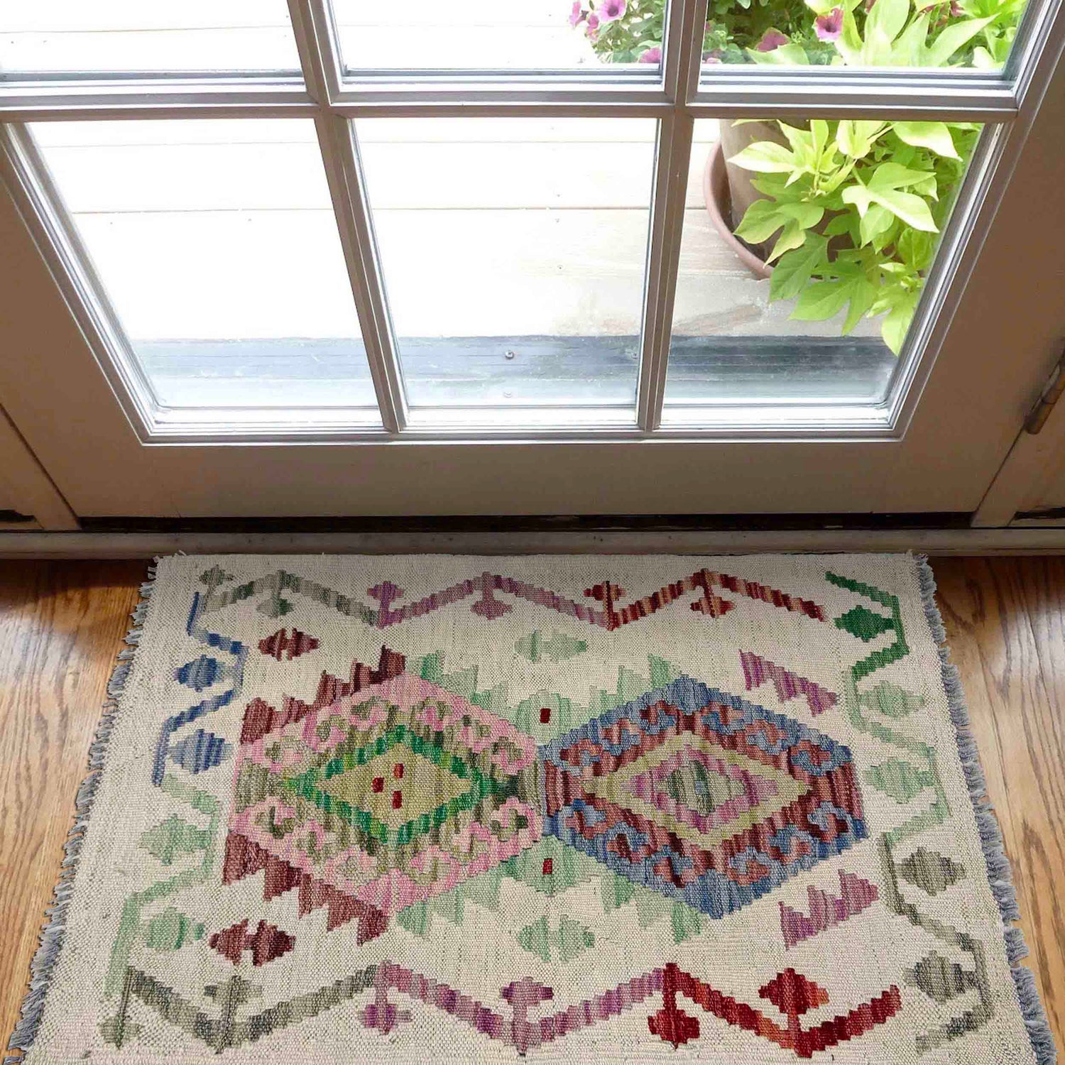 Hand Knotted Afghan Style Kilim 2' 0" x 2' 8" ft / 60 x 82 cm - No. R37988