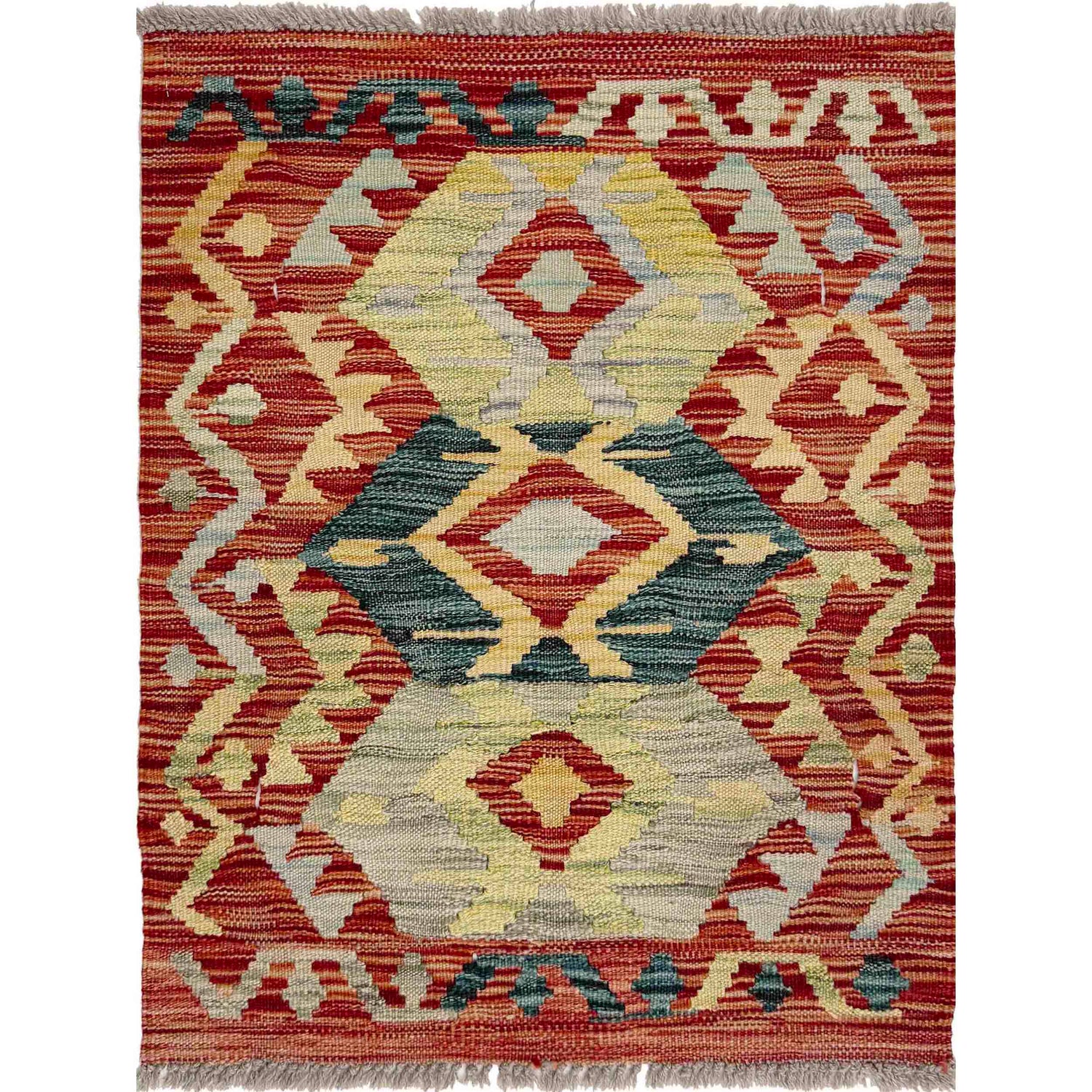 Handmade Turkish Design Wool Kilim 1' 10" x 2' 5" ft / 57 x 73 cm - No. R37997
