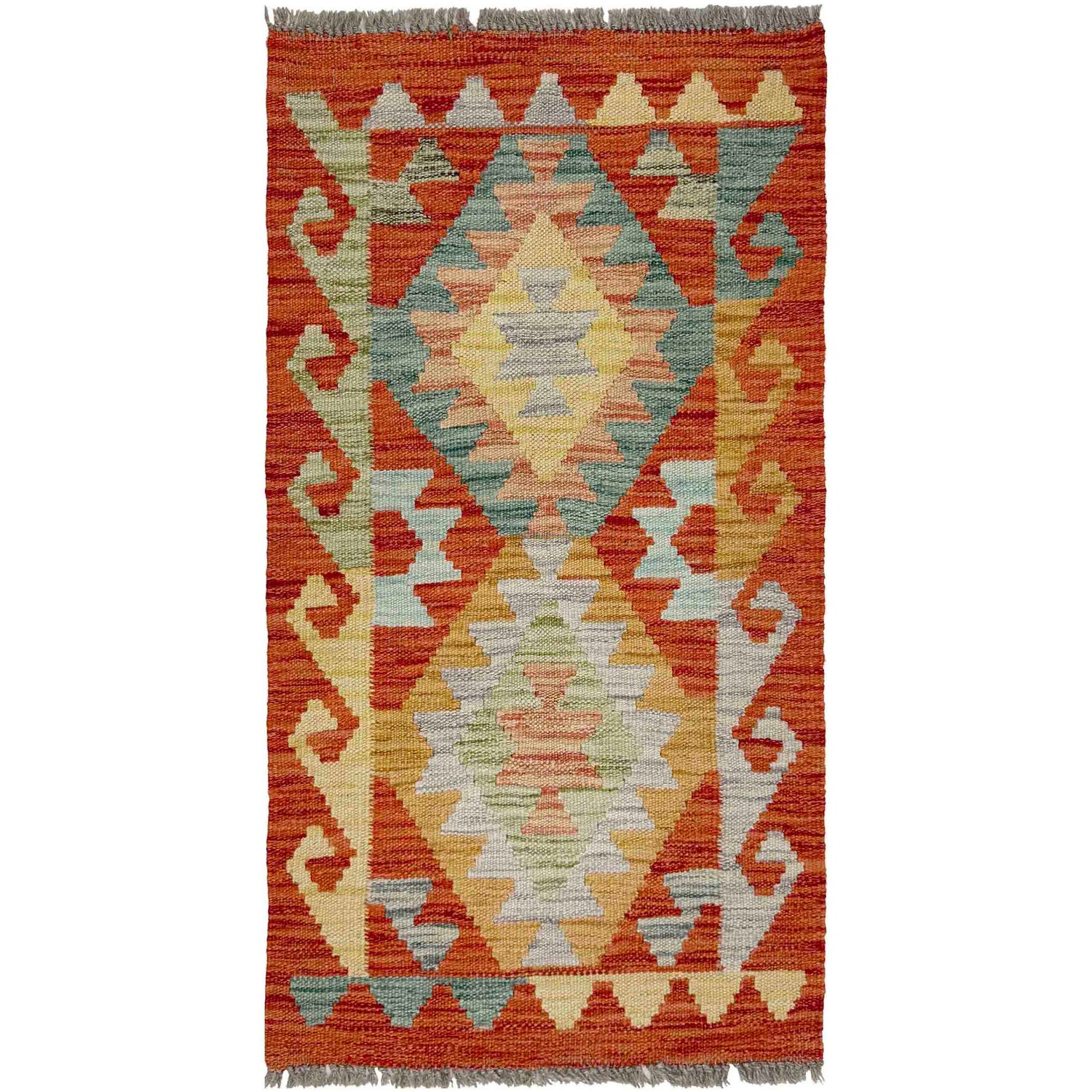 Multi Color ful Flat-Weave Wool Kilim 1' 8" x 3' 0" ft / 51 x 92 cm - No. R38004