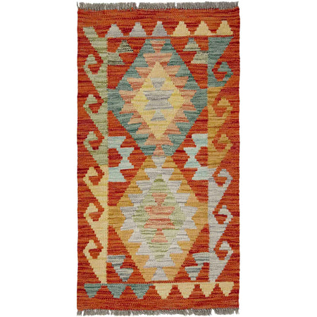 Multi Color ful Flat-Weave Wool Kilim 1' 8" x 3' 0" ft / 51 x 92 cm - No. R38004