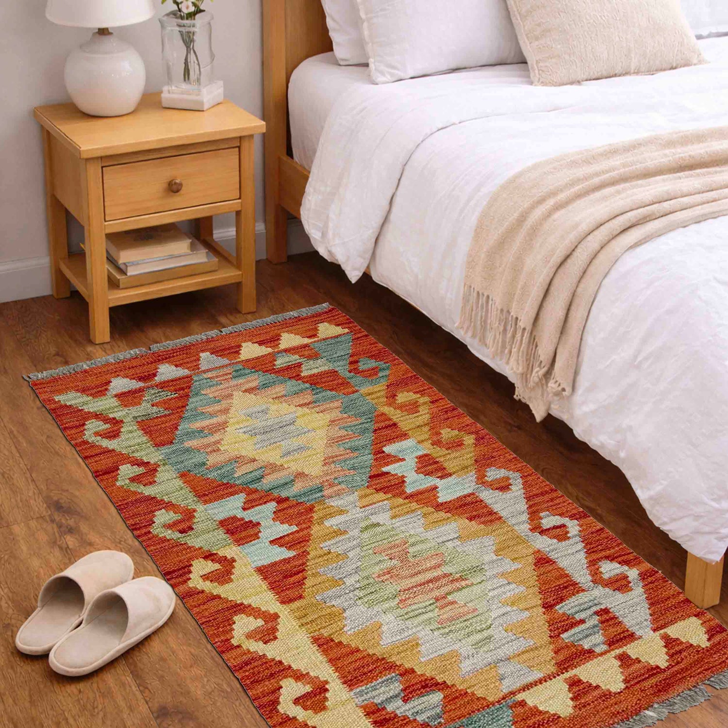Multi Color ful Flat-Weave Wool Kilim 1' 8" x 3' 0" ft / 51 x 92 cm - No. R38004