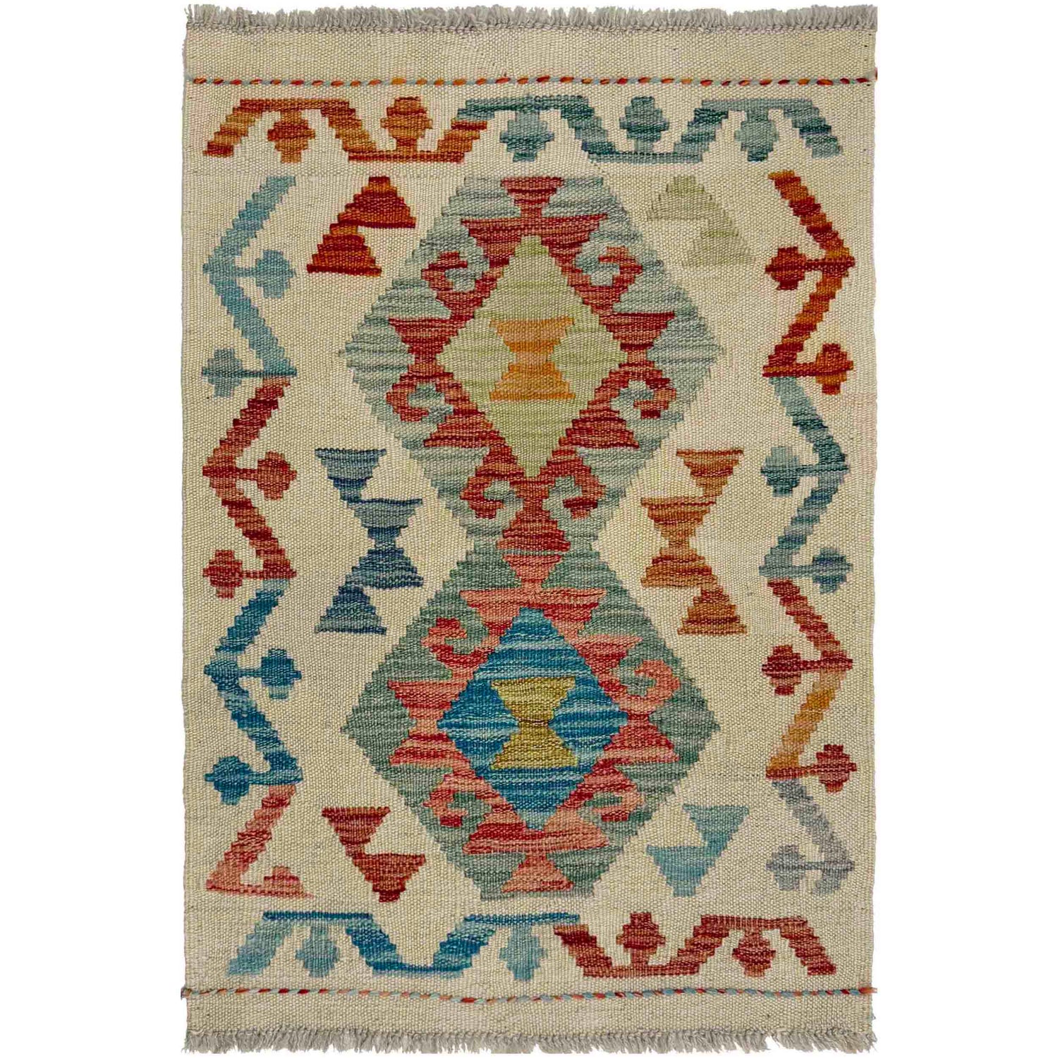 Hand Knotted Afghan Style Kilim 1' 10" x 2' 9" ft / 55 x 84 cm - No. R38009