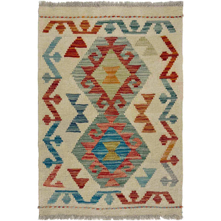 Hand Knotted Afghan Style Kilim 1' 10" x 2' 9" ft / 55 x 84 cm - No. R38009