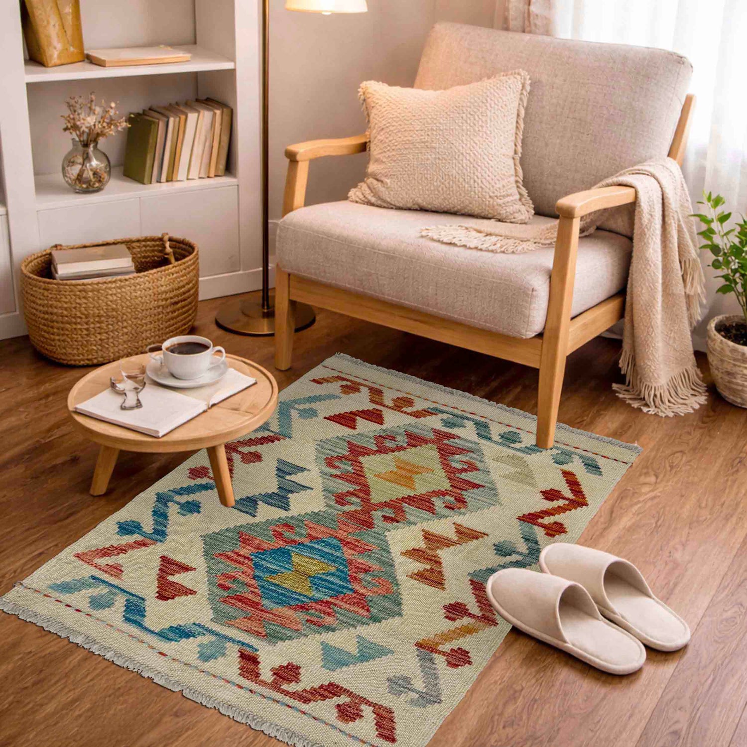 Hand Knotted Afghan Style Kilim 1' 10" x 2' 9" ft / 55 x 84 cm - No. R38009