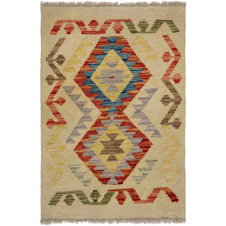 Hand Woven Wool Kelim 1' 10" x 2' 6" ft / 55 x 76 cm - No. R38010