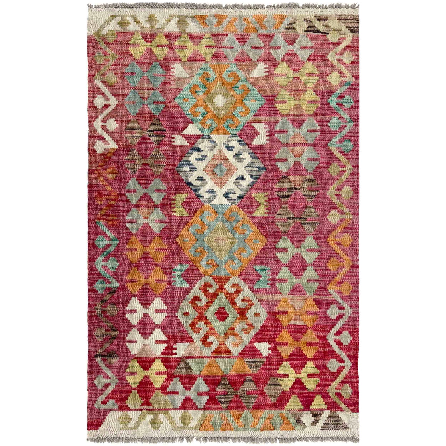 Handmade Turkish Design Wool Kilim 2' 6" x 4' 4" ft / 77 x 132 cm - No. R38015