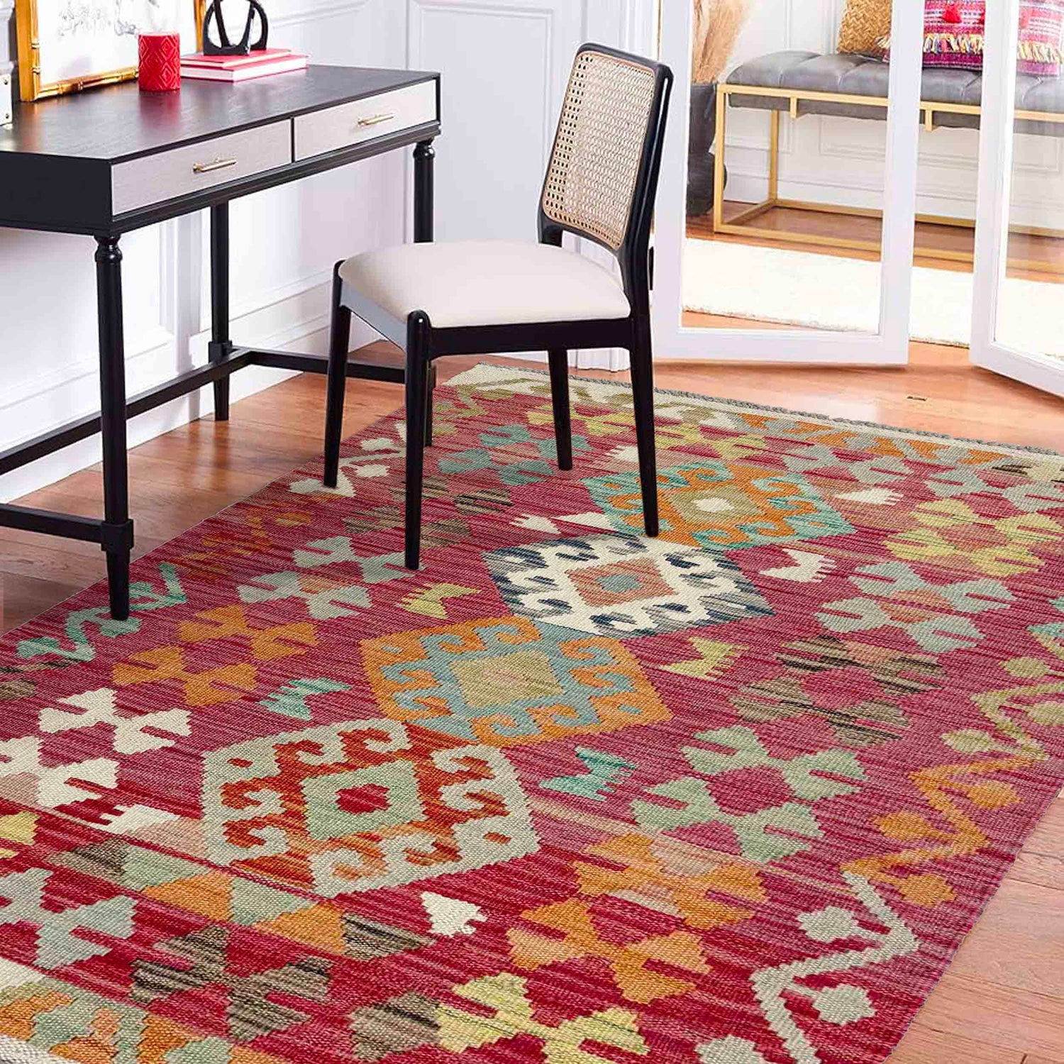 Handmade Turkish Design Wool Kilim 2' 6" x 4' 4" ft / 77 x 132 cm - No. R38015