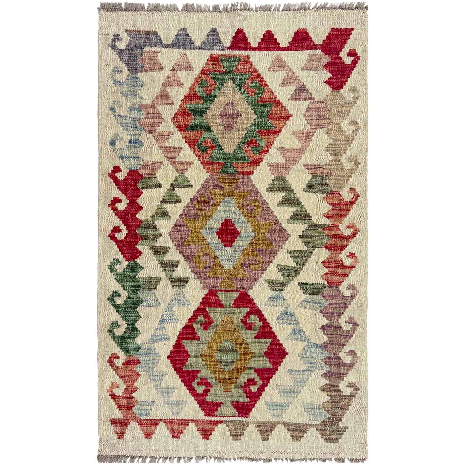 Handmade Afghan Vegetable Kilim 2' 5" x 4' 1" ft / 74 x 124 cm - No. R38018