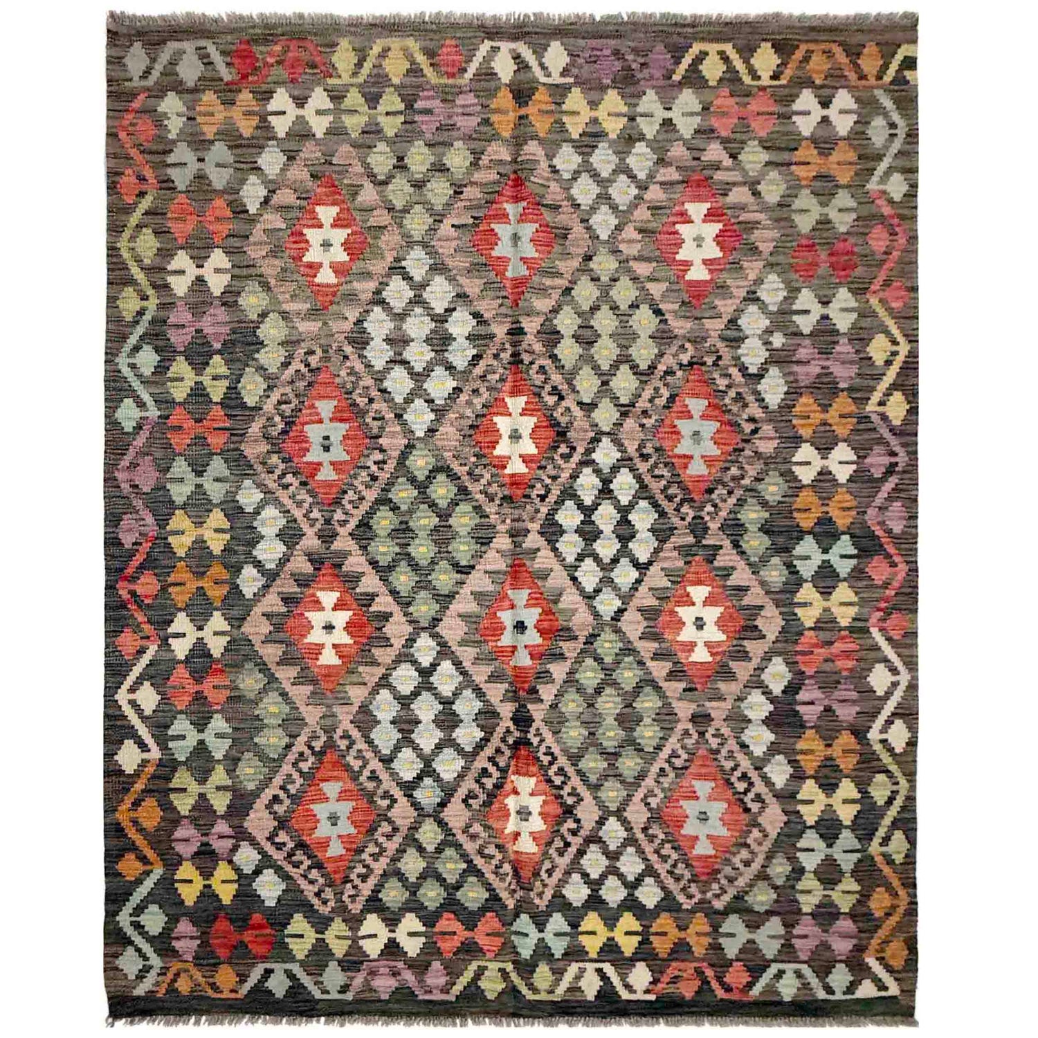 Hand Woven Wool Kelim 5' 1" x 6' 7" ft / 154 x 200 cm - No. R38052