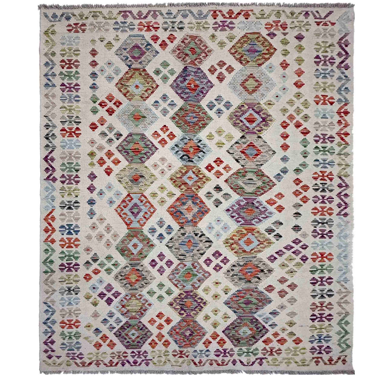Handmade Turkish Design Wool Kilim 5' 0" x 7' 3" ft / 152 x 220 cm - No. R38061