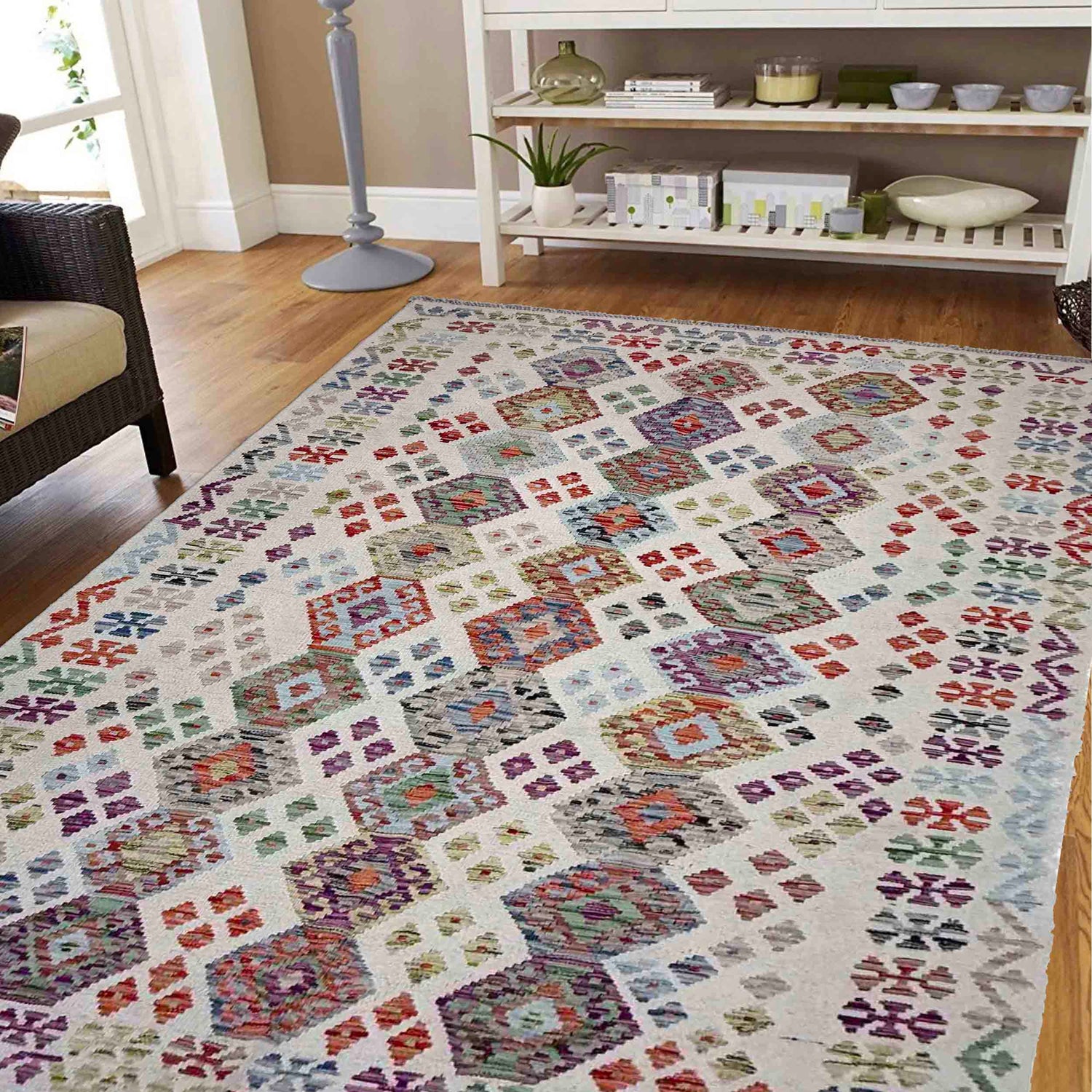 Handmade Turkish Design Wool Kilim 5' 0" x 7' 3" ft / 152 x 220 cm - No. R38061